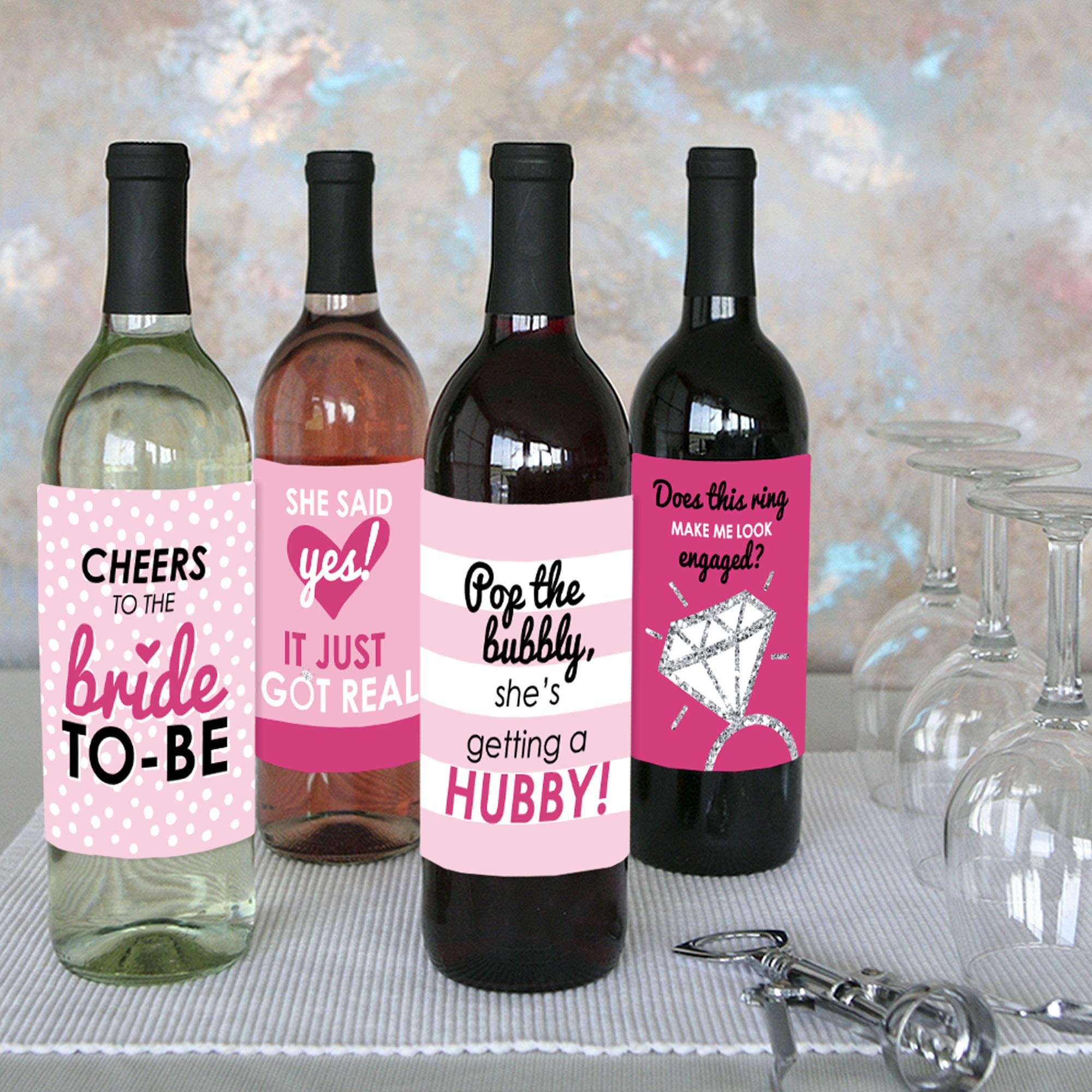 Elegant Bride-to-Be Wine Bottle Label Stickers - Set of 4 for Bridal Shower & Bachelorette Party Decorations - Perfect for Wedding Celebrations, Girls' Night Out & Special Occasions
