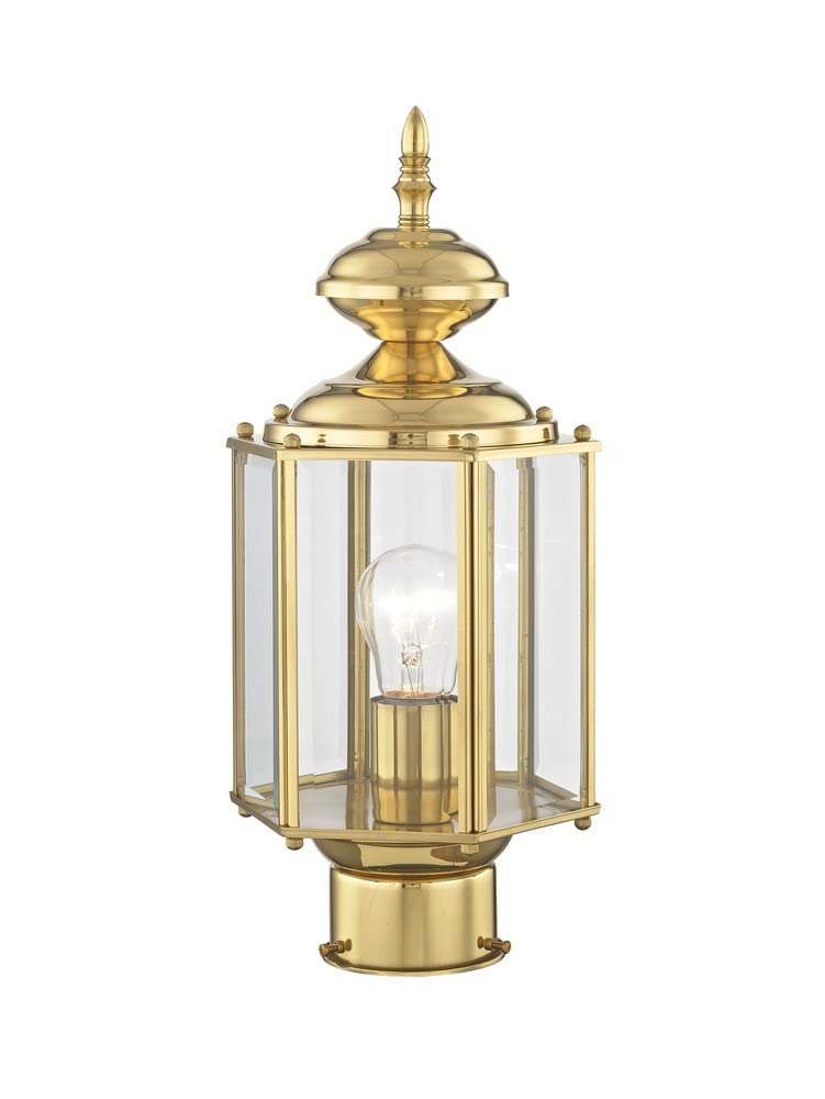 Livex Lighting 2117-02 Outdoor Post Lantern with Clear Beveled Glass Shades & Polished Brass Finish - Perfect for Porch, Garden, and Pathway Lighting