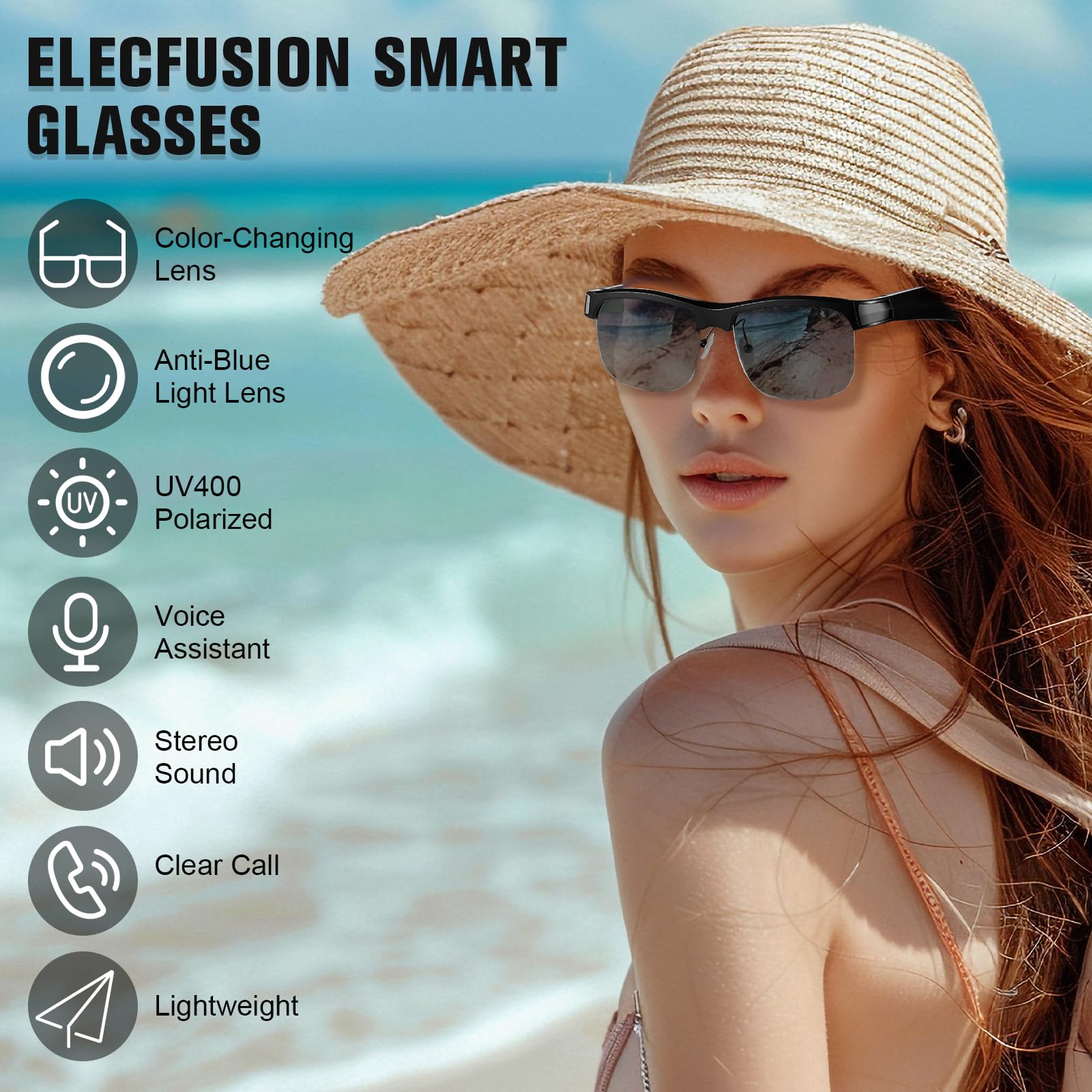 Smart Blue Light Blocking Bluetooth Sunglasses for Women & Men - Photochromic Lens, Built-in Mic & Speakers - Perfect for Driving, Gaming & Outdoor Activities