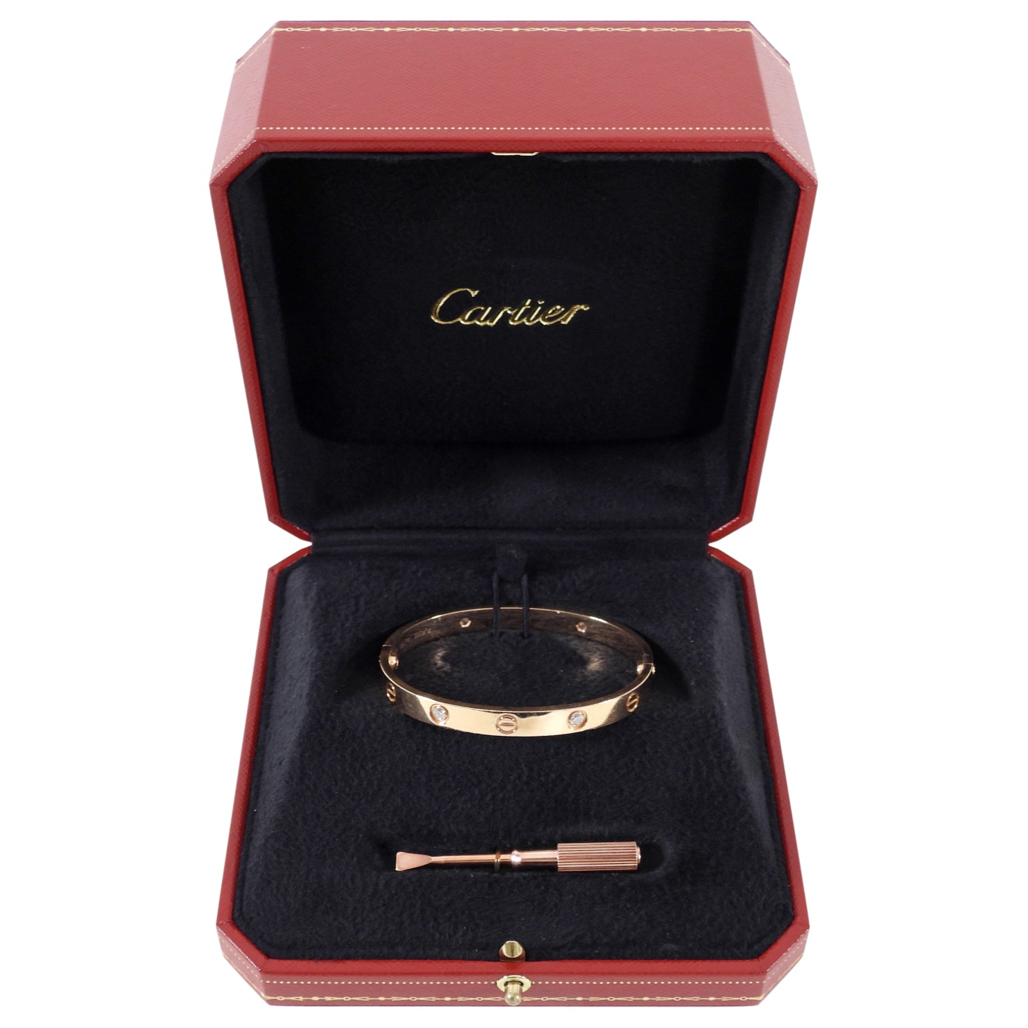 Cartier 18k Rose Gold Love Bracelet with 4 Diamonds - Size 17 - Luxury Jewelry Gift for Women, Anniversary & Valentine's Day
