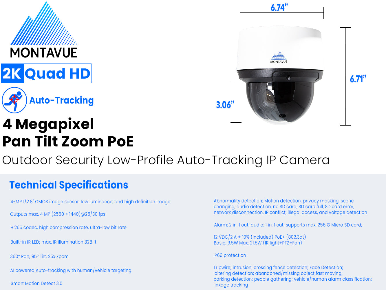MTZ4250 4MP 2K Auto Tracking PTZ Security Camera with 25x Optical Zoom & SMD 3.0 - Ideal for Home Surveillance, Business Monitoring, and Outdoor Security Systems