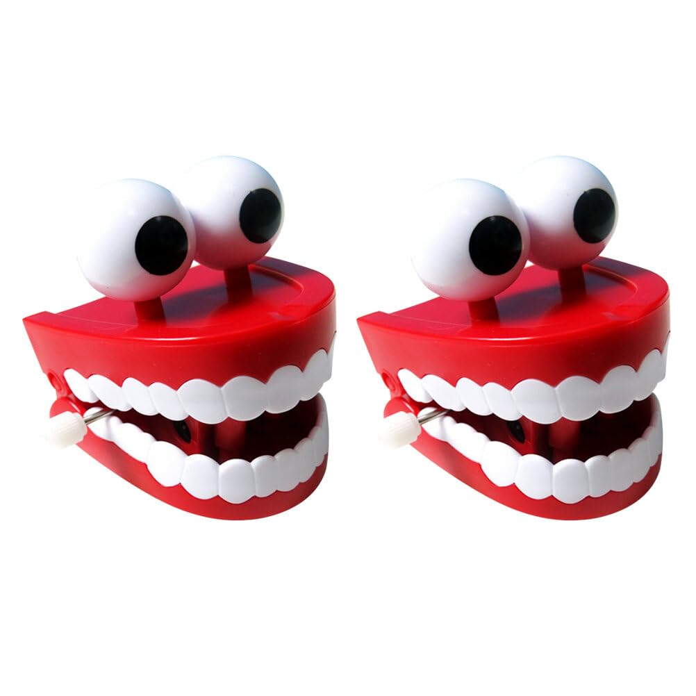 4 Pack Novelty Vibrating Wind Up Toys - Chattering Teeth with Eyes - Fun Gag Gifts for Parties, Prank Gifts, Stocking Stuffers & Stress Relief Toys