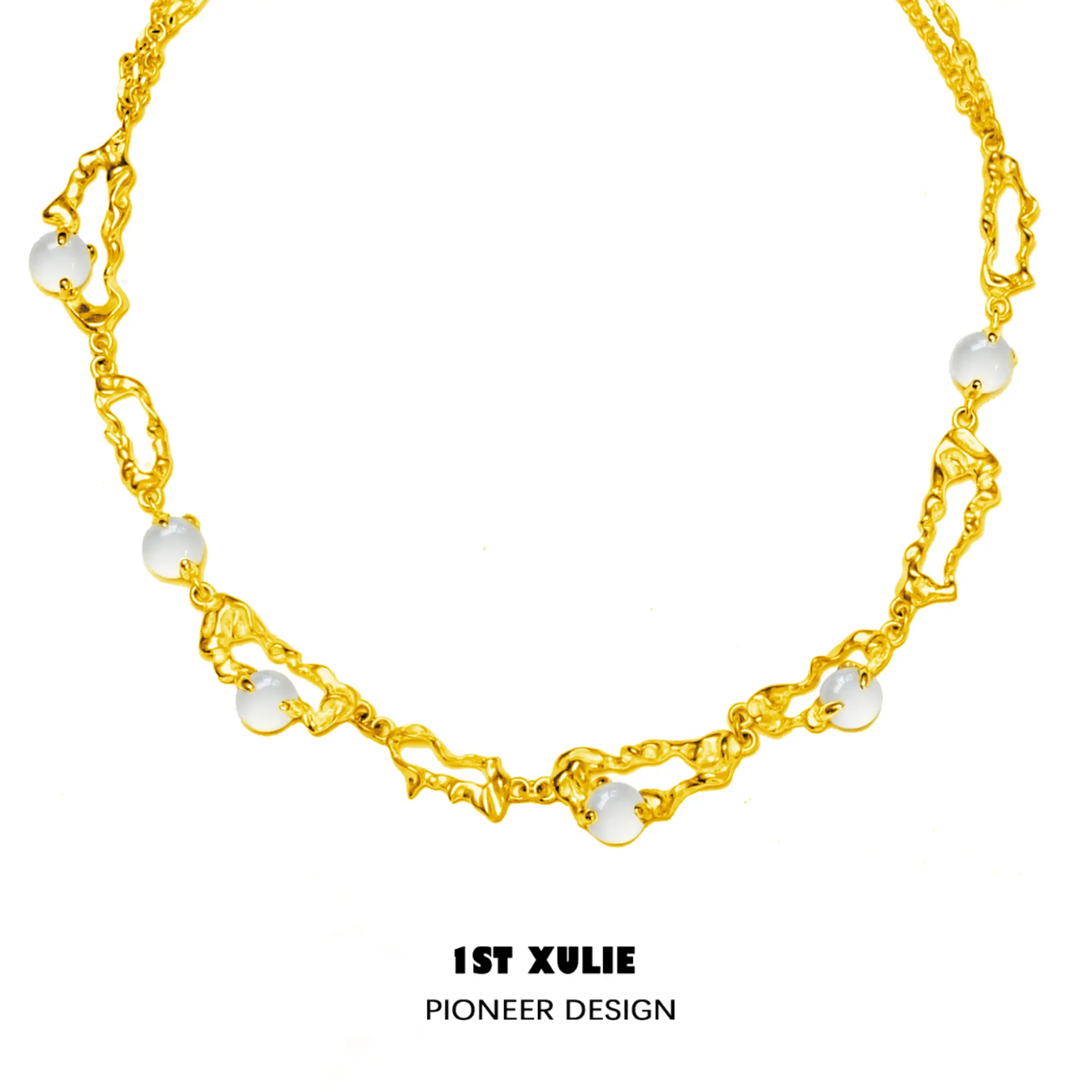 24K Gold Plated Natural White Agate Choker Necklace for Women - Elegant Layering Piece for Date Night, Wedding & Special Occasions
