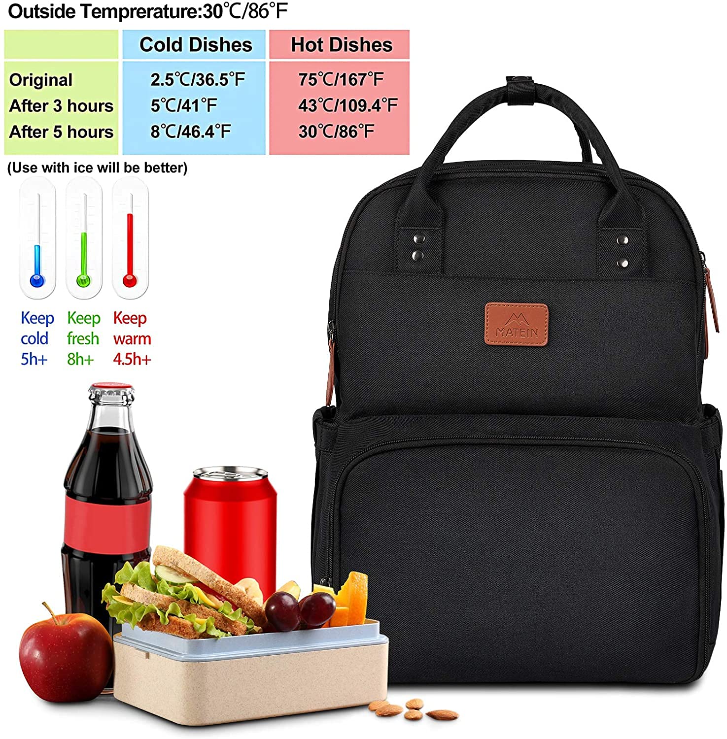 MATEIN 17 Inch Insulated Lunch Backpack - Extra Large Water Resistant Cooler Bag with USB Charging Port | Perfect for College, Work, Picnics & Beach Outings | Keep Food Fresh & Devices Charged On-The-Go