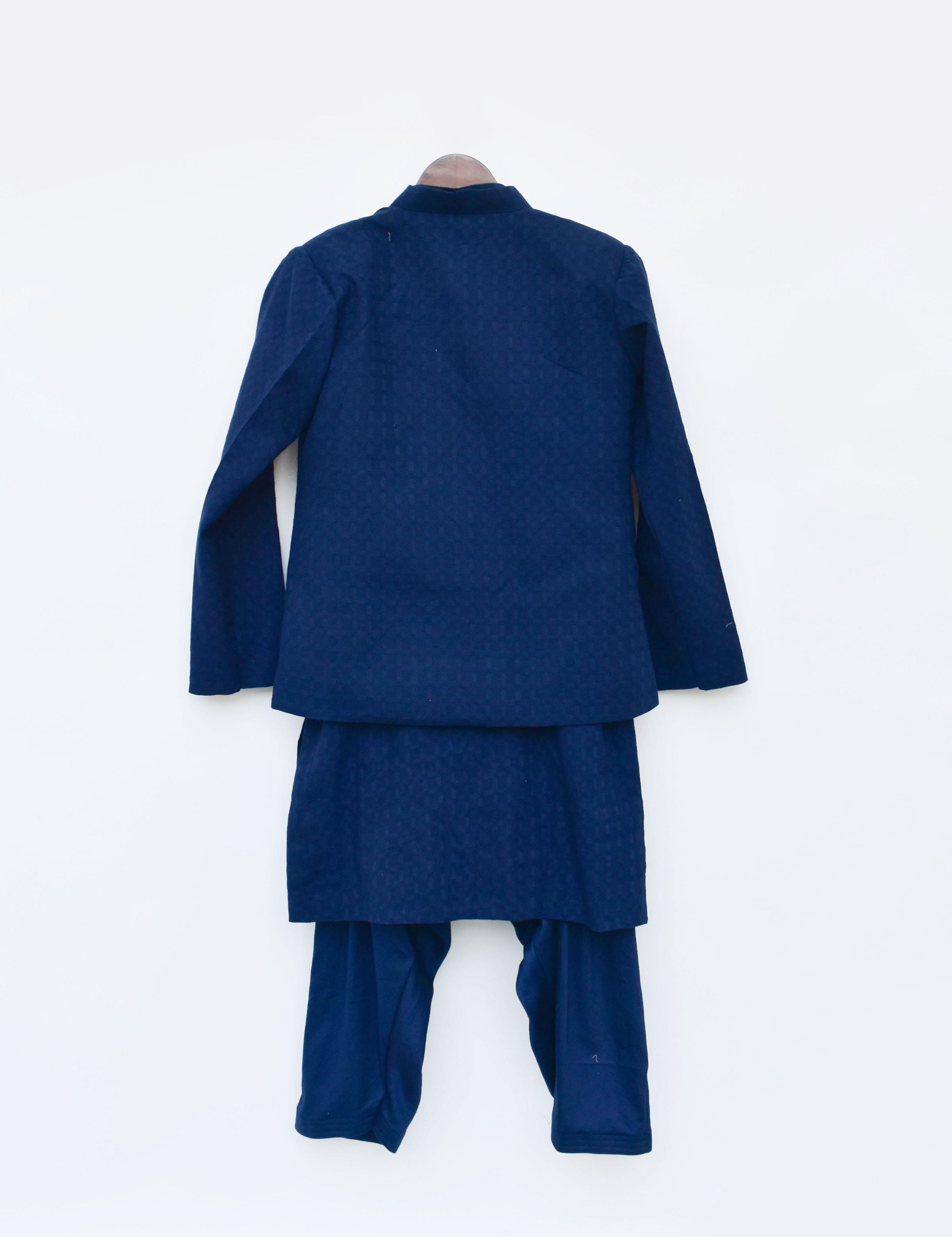 Pre Order: Navy Blue Self Kurta and Jacket with Salwar Set - Elegant Indian Ethnic Wear for Women, Perfect for Weddings, Festivals & Special Occasions