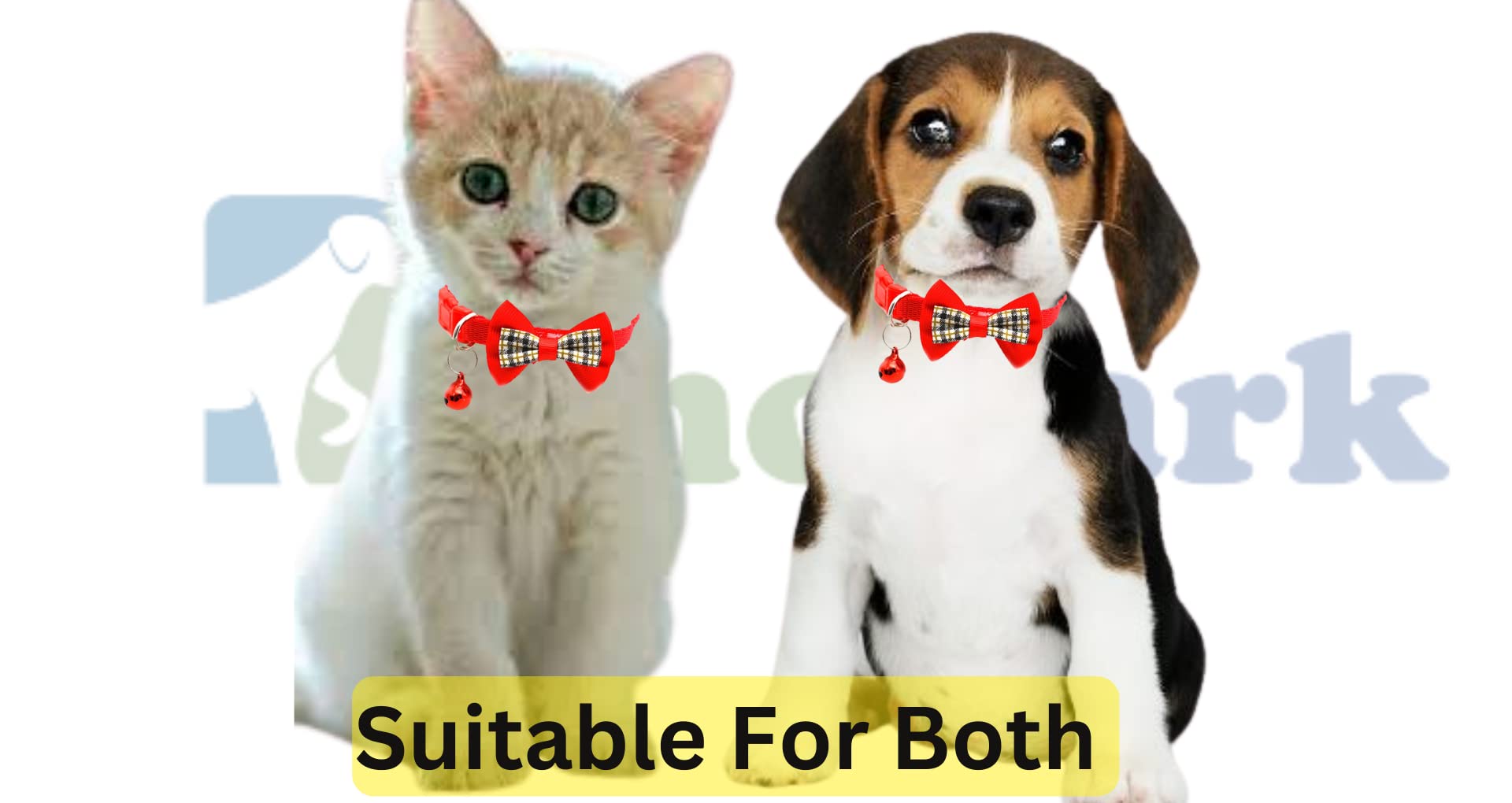 BohoBark Adjustable Cat & Dog Collar with Safety Buckle - Fashion Checkered Bow & Bell - Pack of 1 (Red) | Perfect for Small Pets, Daily Walks & Stylish Pet Accessories