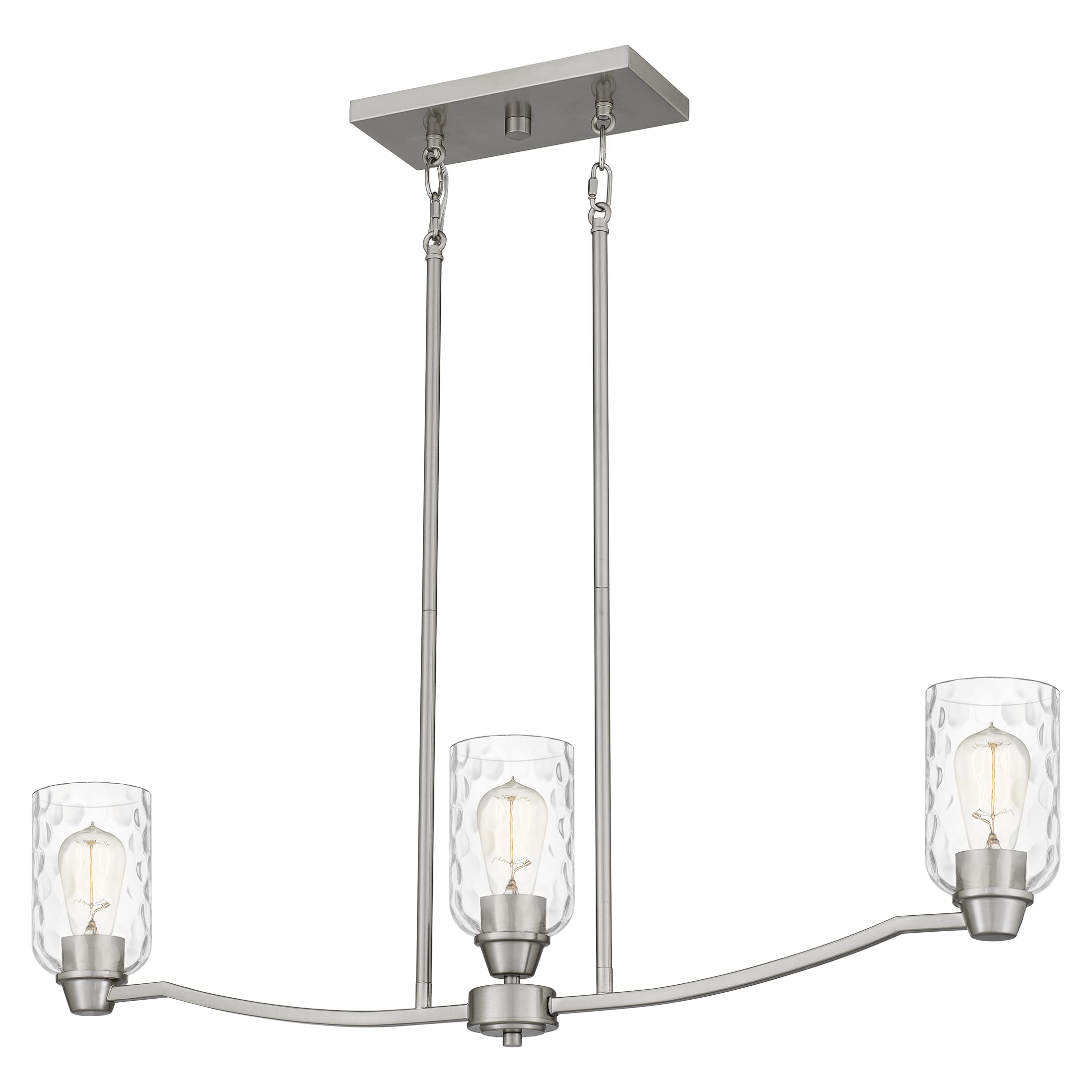 Quoizel Acacia 3-Light Brushed Nickel Linear Chandelier - Modern Dining Room Lighting Fixture for Kitchen Island, Bedroom or Entryway