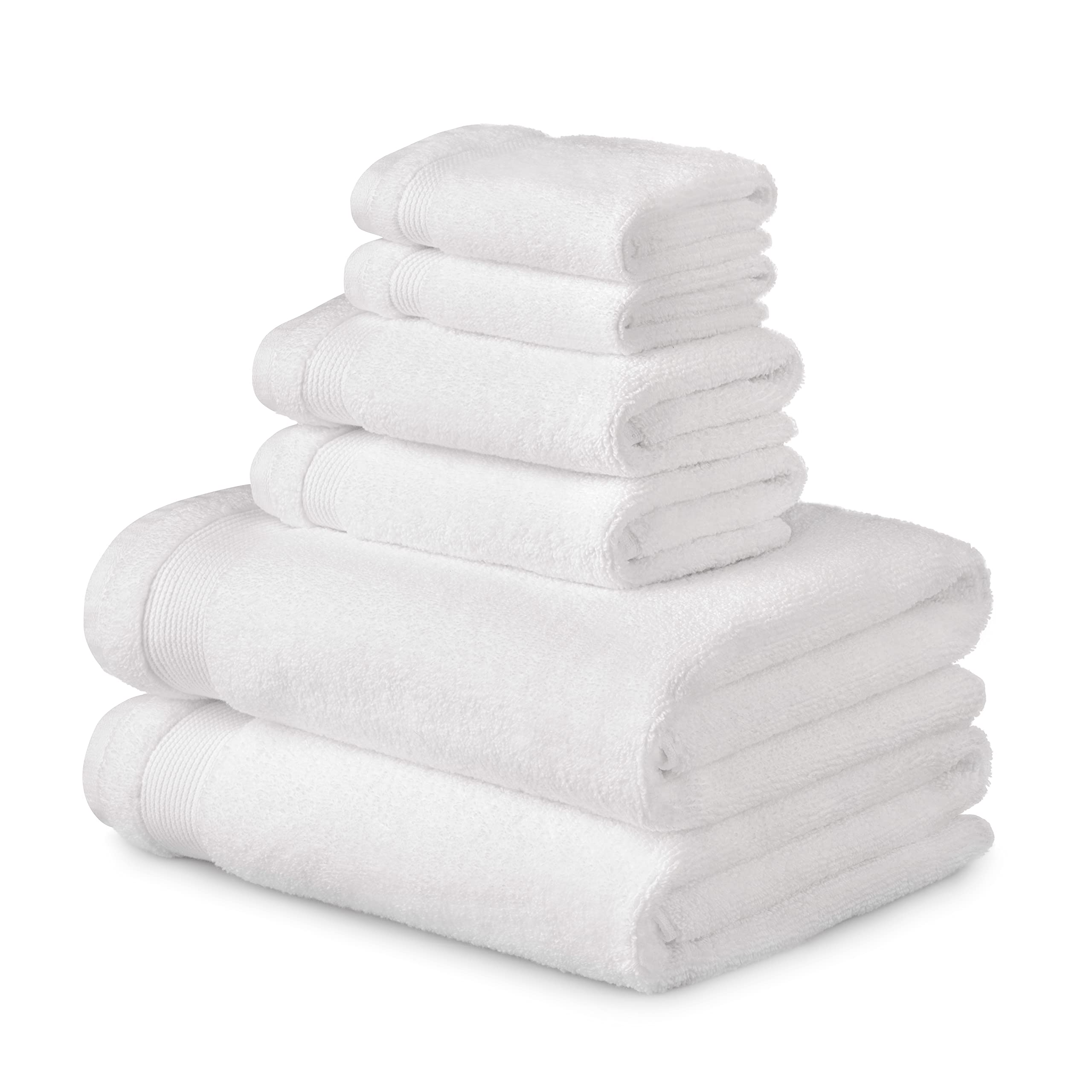 Martha Stewart 6-Piece 100% Cotton Bath Towel Set - 2 Bath Towels, 2 Hand Towels, 2 Washcloths | Ultra Soft, Highly Absorbent & Quick-Drying | Luxury Bathroom Essentials for Spa, Hotel & Home Use (White)