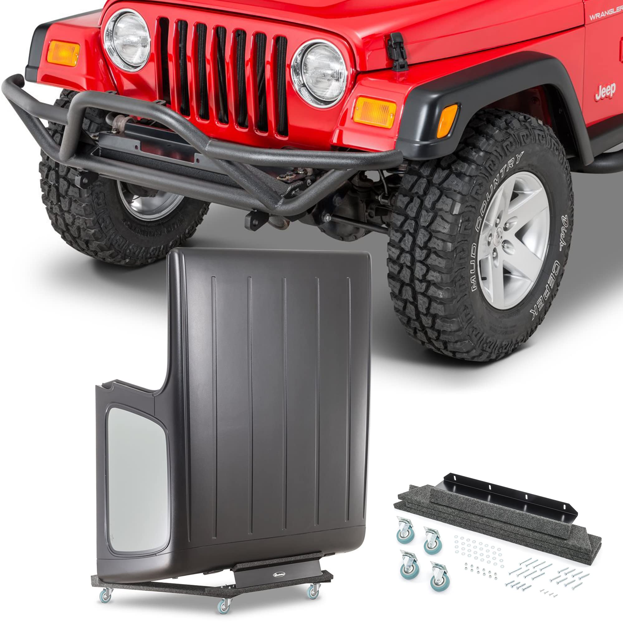 Quadratec Heavy Duty Jeep Wrangler Hardtop Storage Cart - Vertical Stand with Wheels for CJ-7, YJ & TJ Models (1976-2006) | Space-Saving Garage Organization Solution for Jeep Hardtop Storage & Workshop