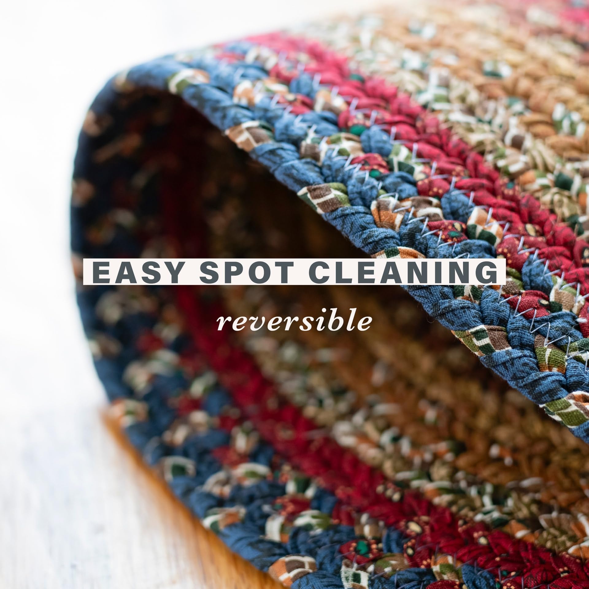 Homespine Log Cabin Step Luxury Braided Rug - Burgundy & Blue Oval Dining Room Rug - Soft Flat Non-Slip - 6x9 Feet - Perfect for Cabin, Farmhouse & Rustic Living Room Decor