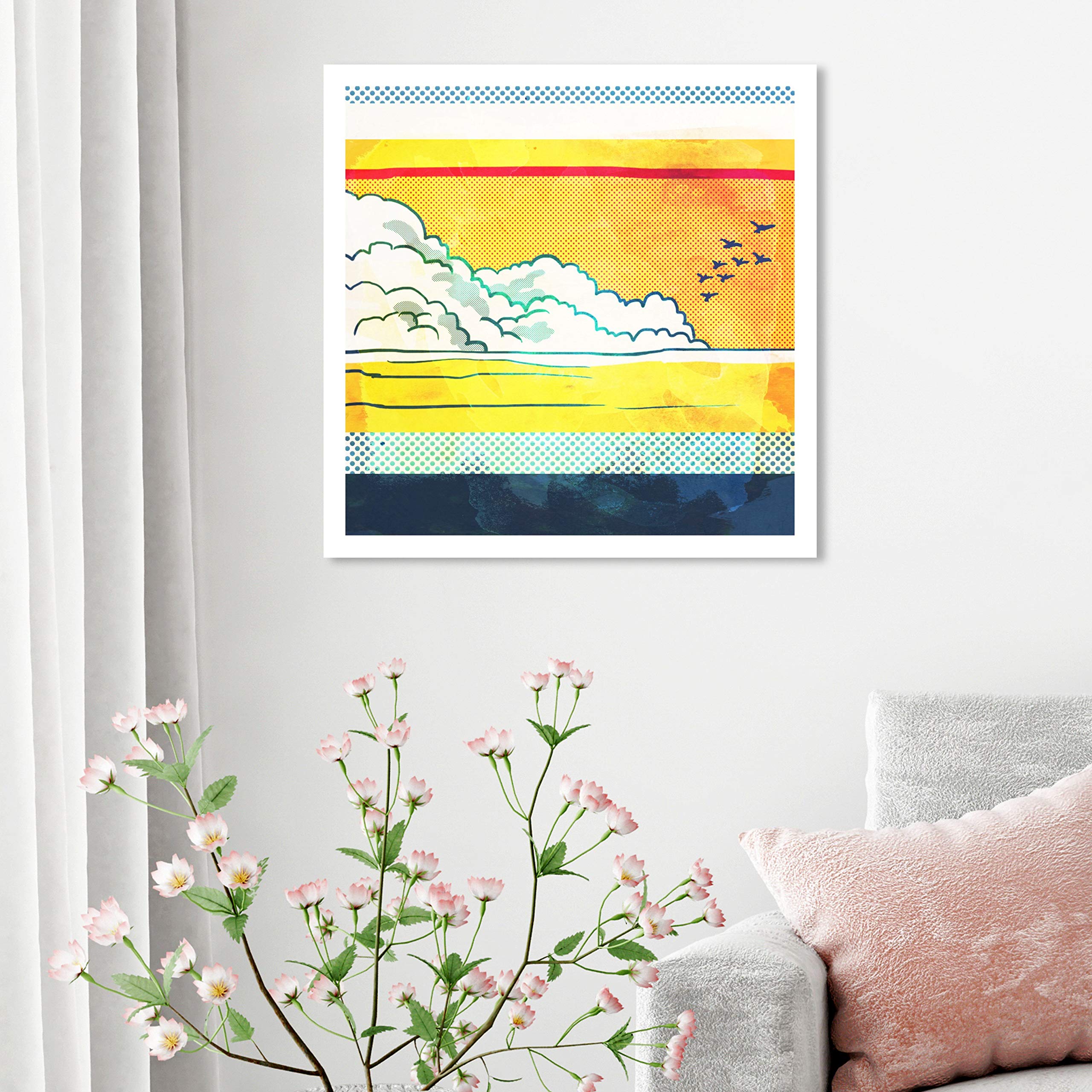 Oliver Gal Artist Co. 'Comic Sunset' Wall Art Canvas Print - 24x24 Inch Yellow & White Advertising Style Home Decor - Perfect for Living Room, Bedroom & Office Wall Decoration