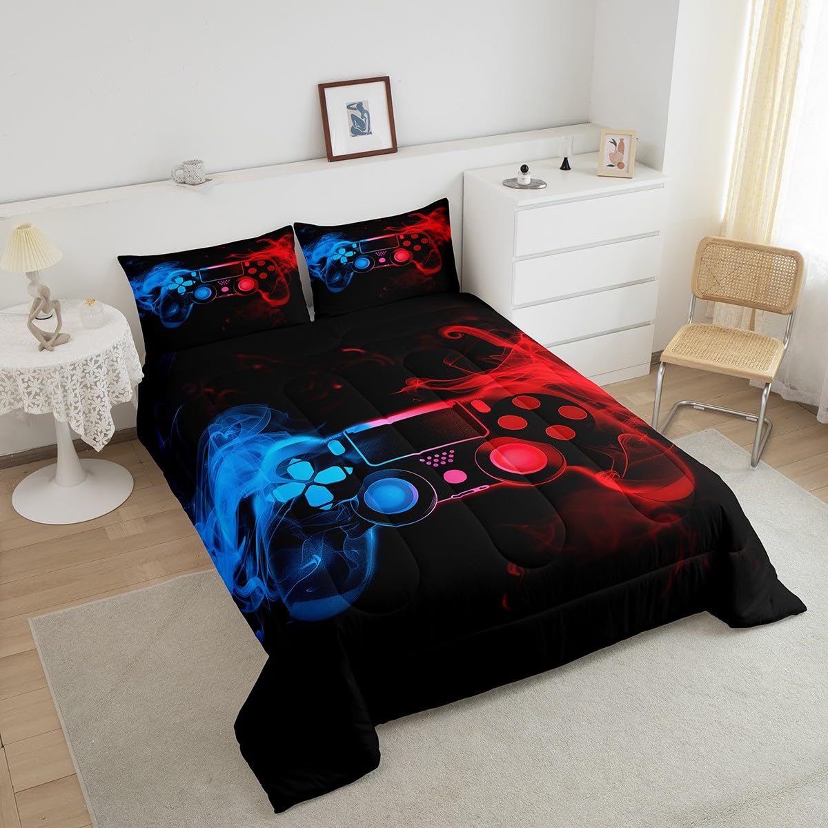 Erosebridal Twin Comforter Set for Boys - Gaming Bedding Set with Red & Blue Design - Kids & Toddler Bedroom Decor - Perfect for Gamer Room, Teen Bedroom, and Sleepovers (60x86 Inches)
