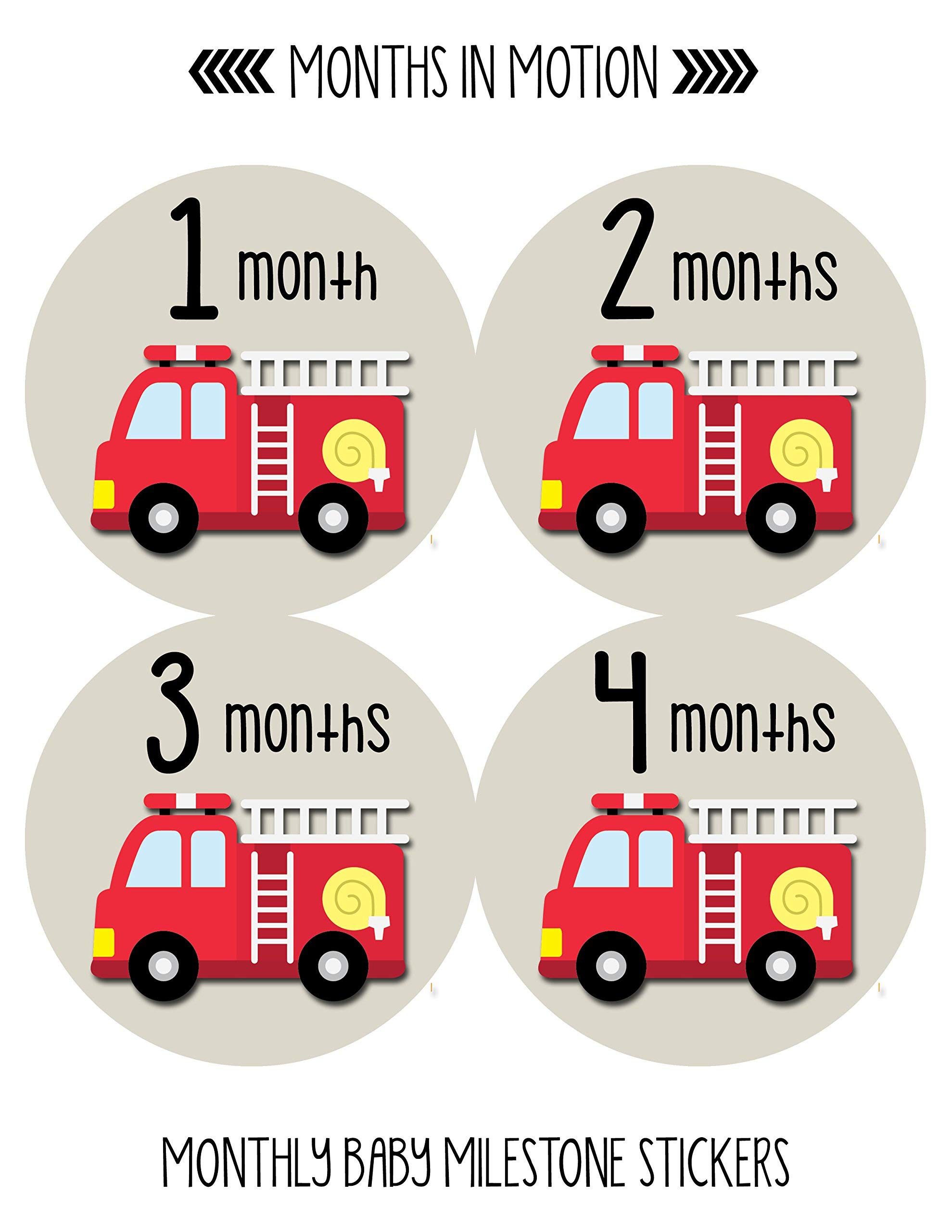 Baby Monthly Milestone Stickers - Fire Truck Design for Boys | Perfect for Photo Props, Baby Books & First Year Memory Keepsakes