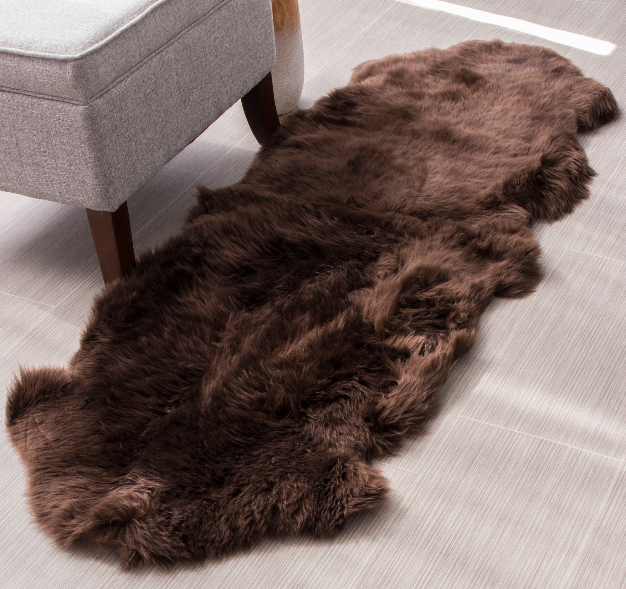 Premium Dark Brown Sheepskin Rug - Genuine Double 2x6ft Fluffy Fur Pelt for Bedroom, Living Room & Nursery - Ultra Soft Natural Sheepskin Carpet for Cozy Home Decor