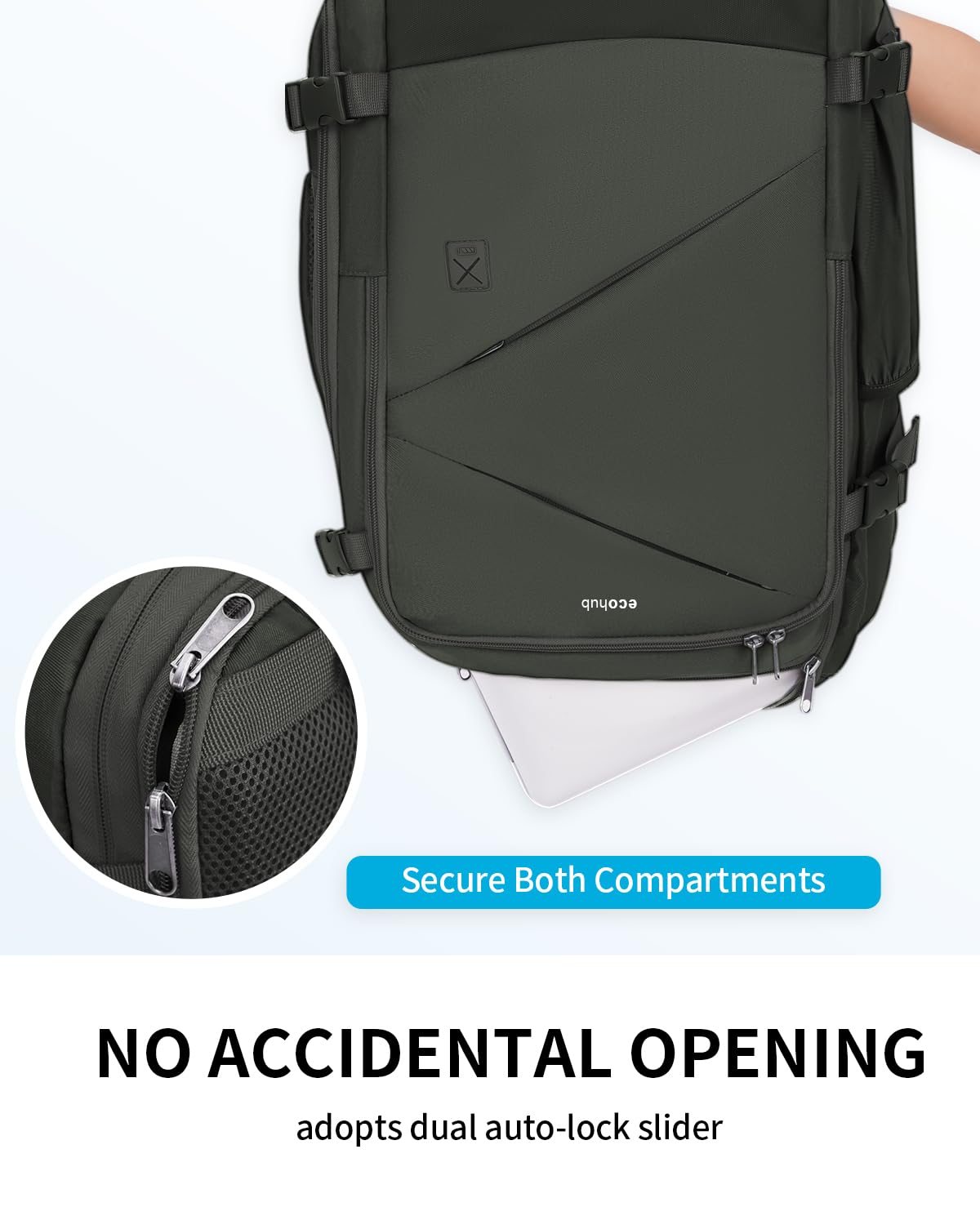 ECOHUB Expandable Carry On Travel Backpack - 17 Inch Water Resistant Laptop Backpack with 12 Pockets & Wet Pocket, 30L Flight Approved Personal Item Bag (18x14x8) for Business Travel, Commuting & College - Perfect for Airplanes, Work & Daily Use