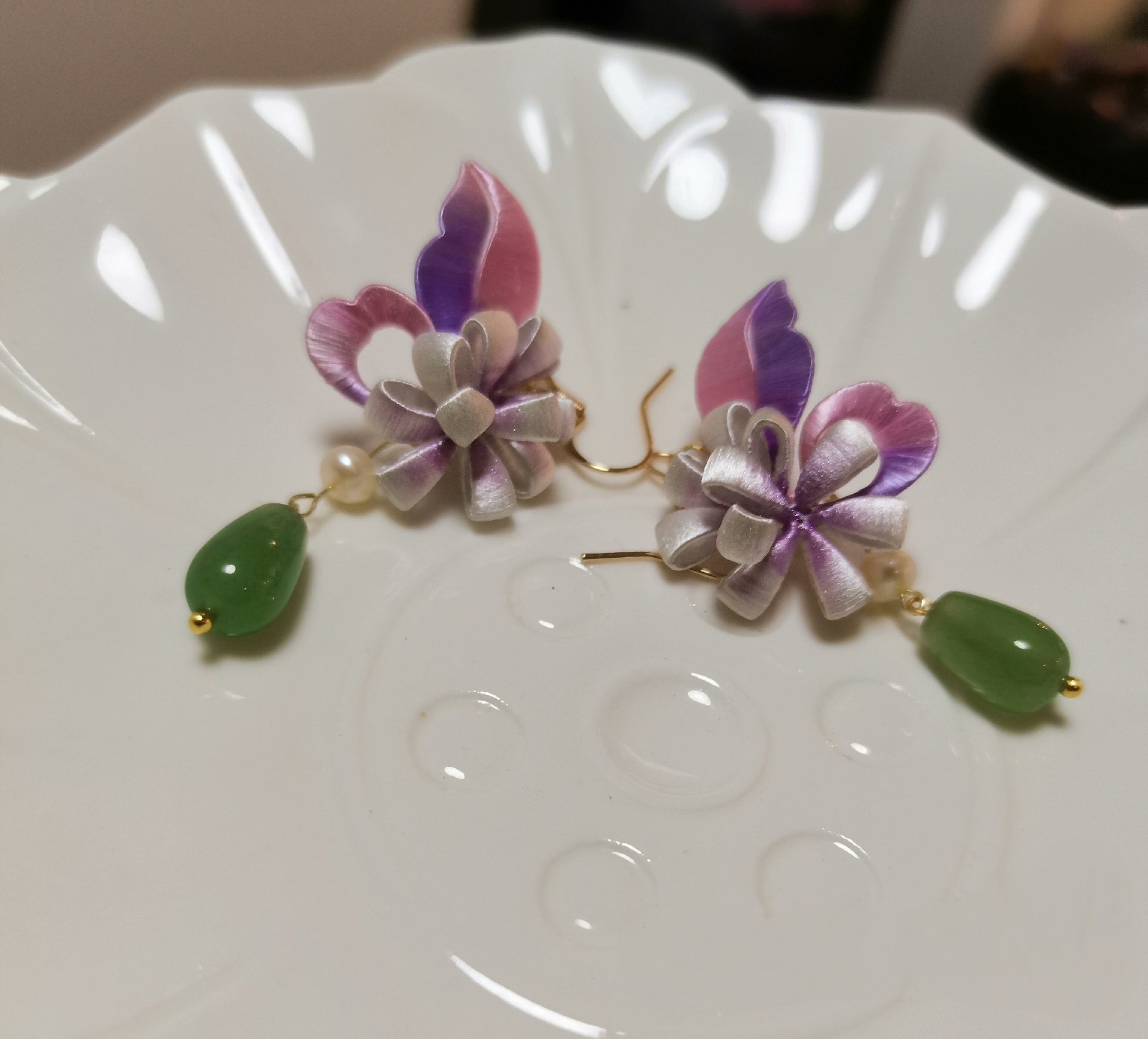 Exquisite Butterfly and Flower Handmade Silk Earrings - Elegant Chanhua Design for Women | Perfect for Weddings, Parties & Special Occasions