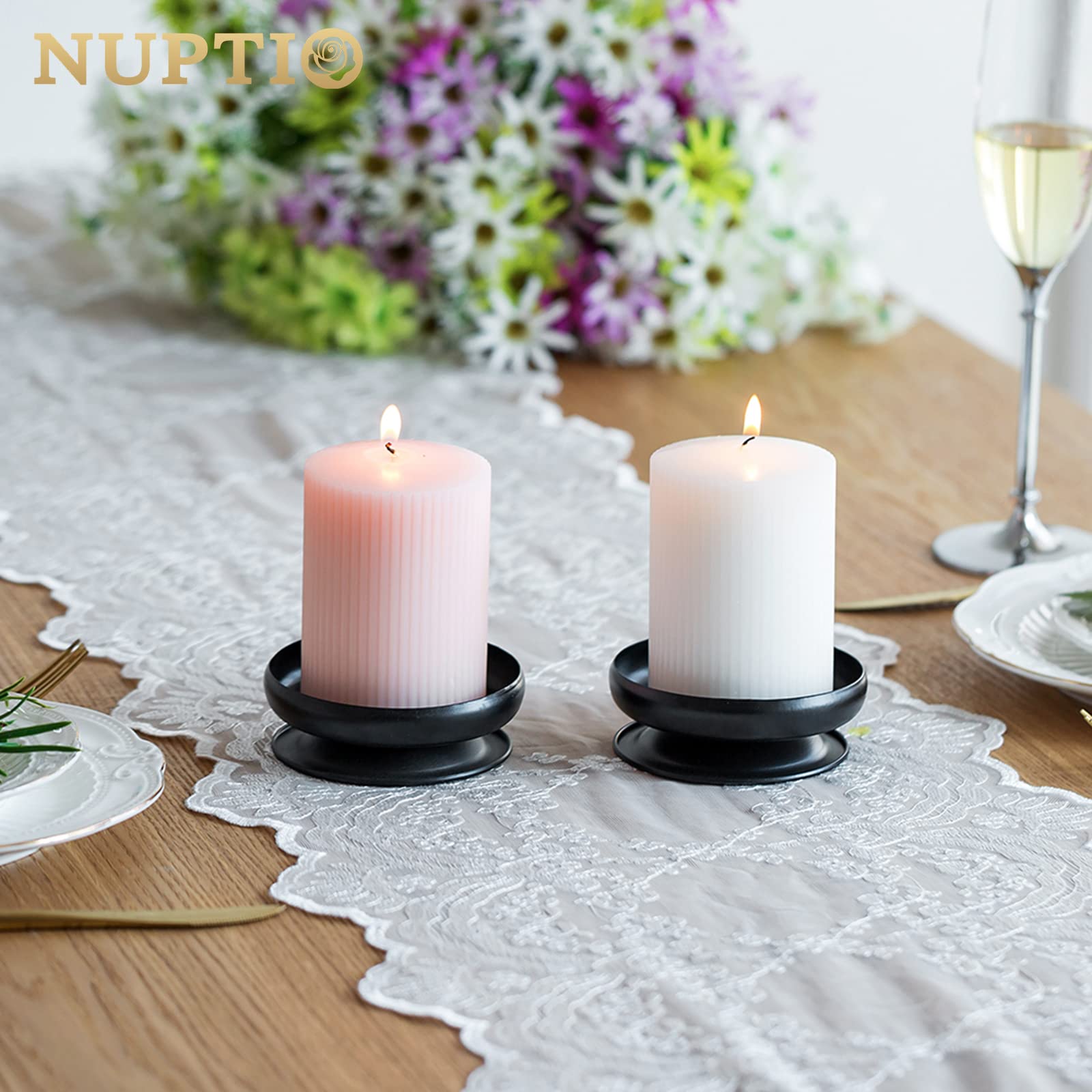 2-Pack Black Iron Pillar Candle Holders with Spikes - 3.6