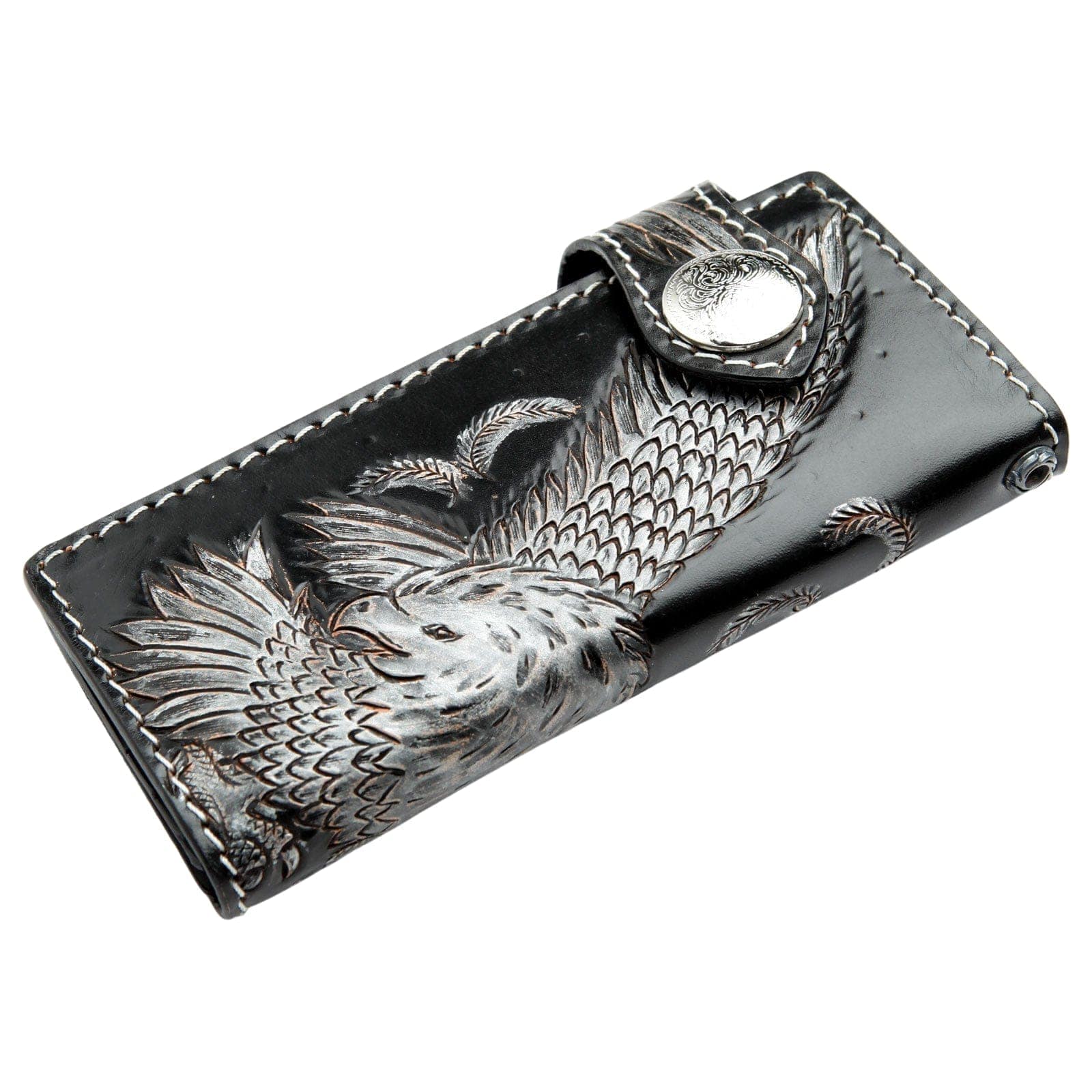 Genuine Cowhide Leather Biker Wallet for Men - American Eagle Harley Davidson Style - Perfect for Motorcycle Riders & Everyday Use