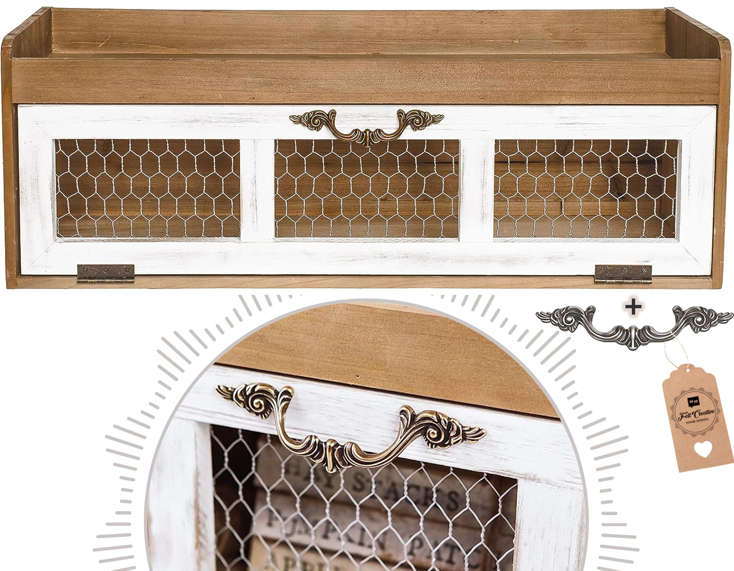 Rustic Farmhouse Chicken Wire Countertop Shelving Organizer - Decorative Kitchen Pantry Storage Cabinet for Spices, Utensils & Cookbooks - Country Style Kitchen Island Display for Farmhouse, Cottage & Vintage Decor