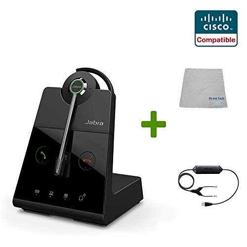 Cisco Compatible Jabra Engage 65 Wireless Convertible Headset Bundle with EHS Adapter - Works with Cisco IP Phones 8851/8861/8865/8961/9971/9951 & PC/MAC USB - Ideal for Office Calls, Remote Work & Video Conferencing