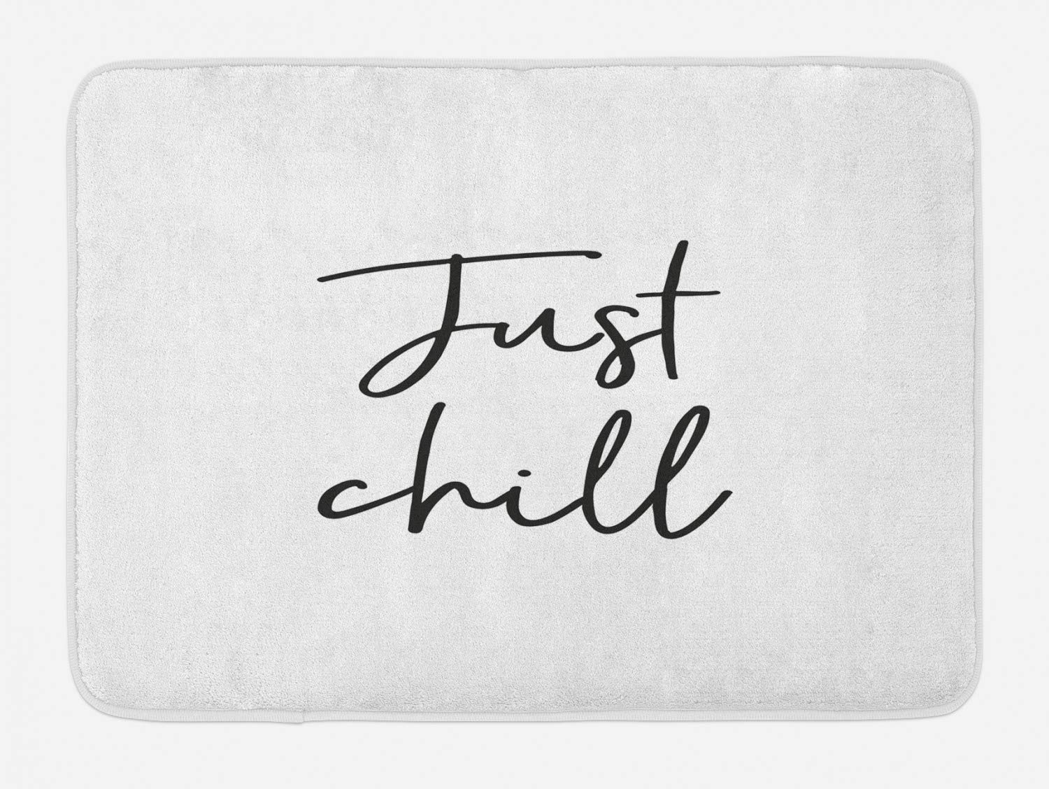 Ambesonne Non-Slip Plush Bath Mat - Hand Drawn Relaxation Vacation Design, 30.2 x 20 Inches, Dark Grey & White - Soft Bathroom Rug for Spa, Master Bath & Guest Room Decor