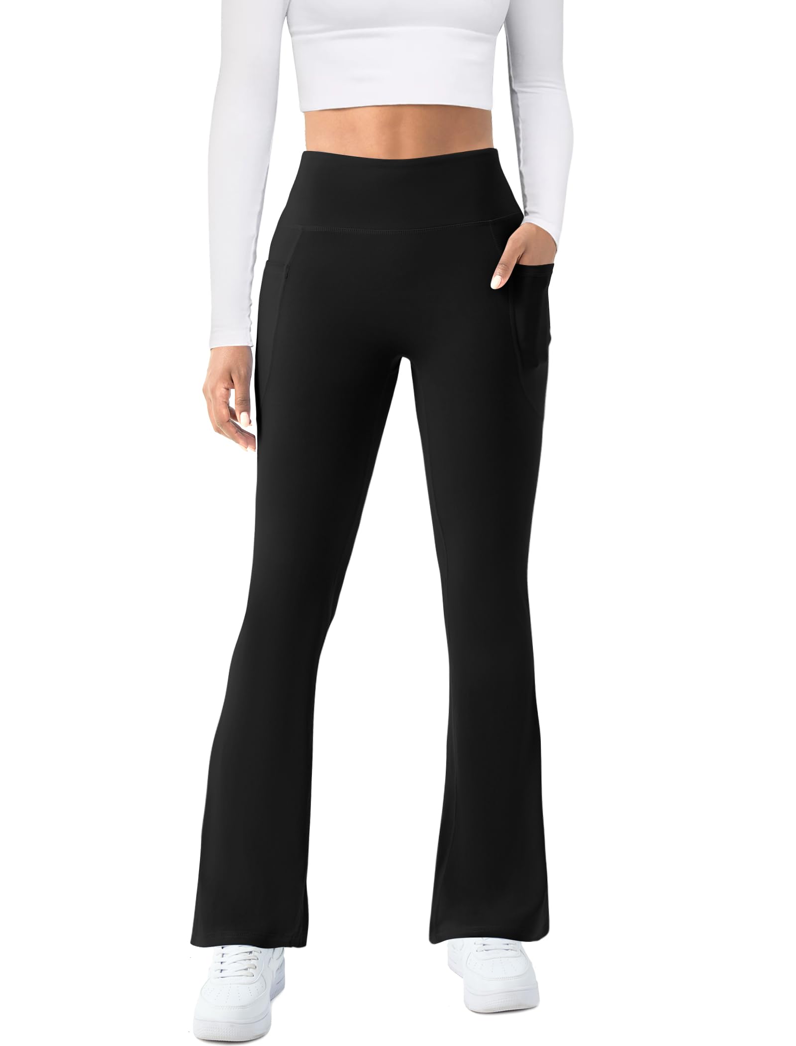 Women's High Waisted Flare Yoga Pants with Pockets - Bootcut Leggings for Yoga, Workout & Casual Wear | Seamless Bell Bottom Dress Pants for Women | Perfect for Yoga Class, Gym, Running & Everyday Fashion
