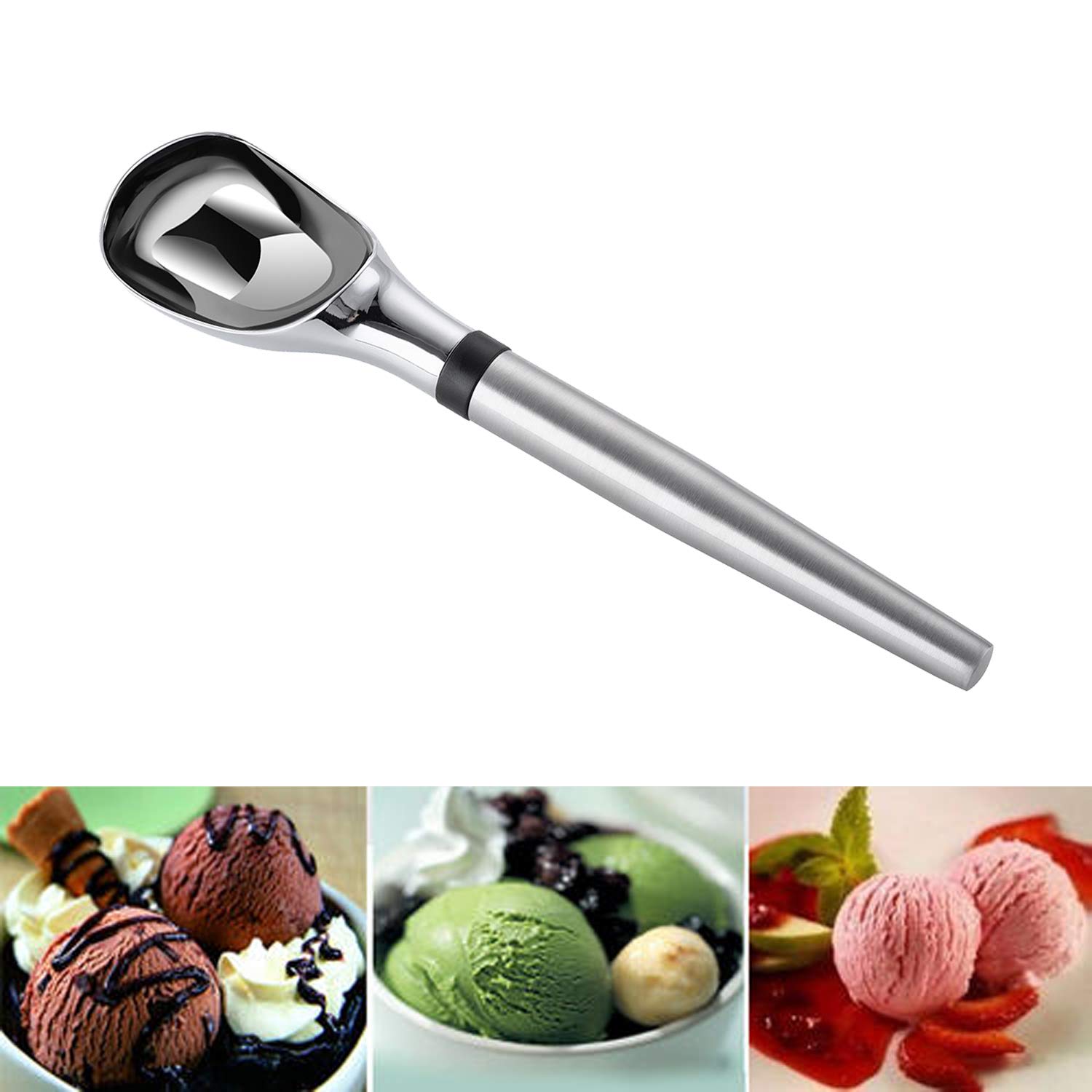 Premium Stainless Steel Ice Cream Scooper with Non-Slip Grip Handle - Heavy Duty Ice Cream Dipper Spoon for Fruits, Desserts, Baking Cookie Dough - Perfect for Ice Cream Parlors, Home Kitchens & Party Serving