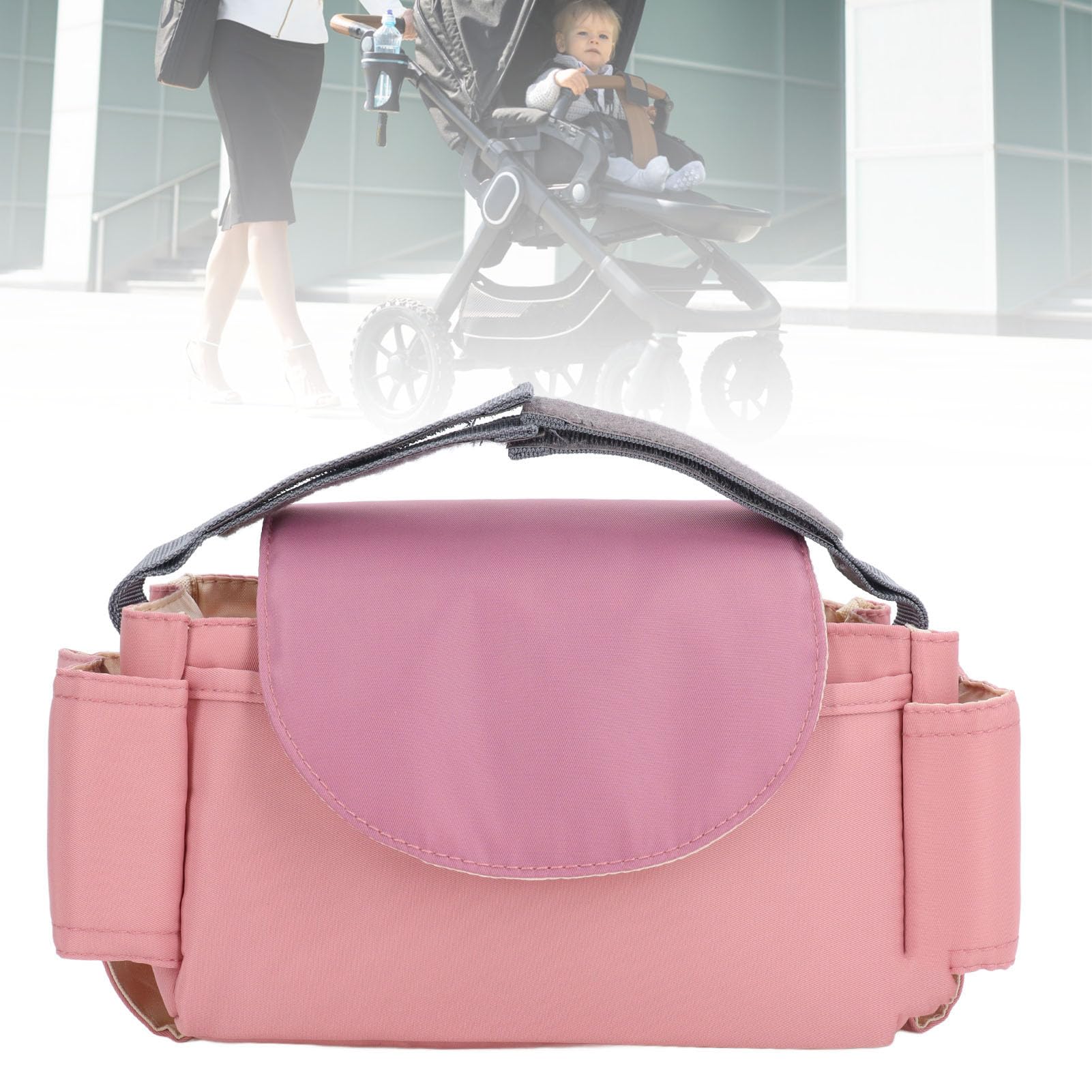 **Large Capacity Waterproof Nylon Stroller Organizer Bag with Cup Holder - Perfect for Diapers, Toys & Baby Essentials - Ideal for Shopping, Travel & Daily Walks**