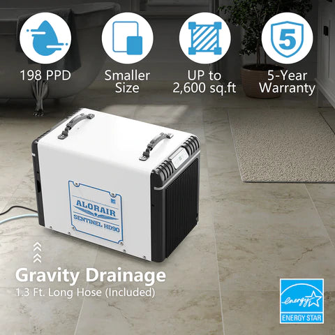 AlorAir Sentinel HD90 Energy Star Certified Dehumidifier for Basement & Crawl Space - High Efficiency Moisture Control with Auto Drain - Perfect for Home, Garage, and Storage Areas