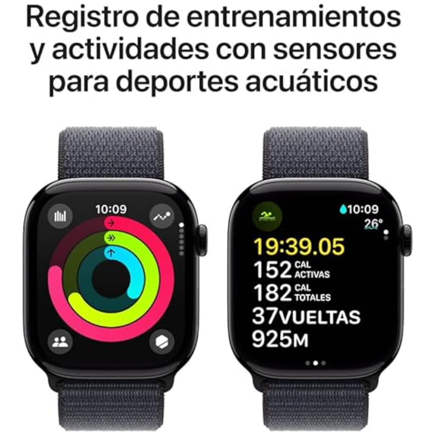 Apple Watch Series 10 (GPS) 42mm Jet Black Aluminum Case with Ink Sport Loop - Adjustable Smartwatch for Fitness Tracking & Notifications (2024 Model) - Perfect for Running, Swimming & Daily Activities