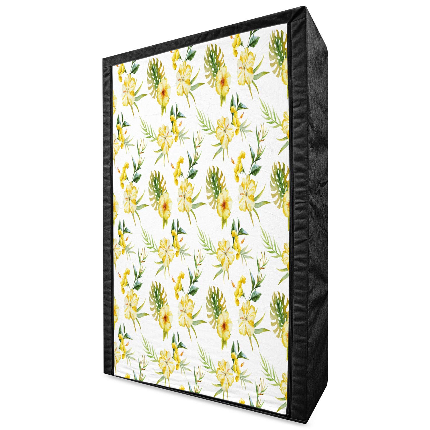 Ambesonne Watercolor Portable Fabric Wardrobe - Hibiscus Floral Pattern, Tropical Jungle Leaves Design, 42.5
