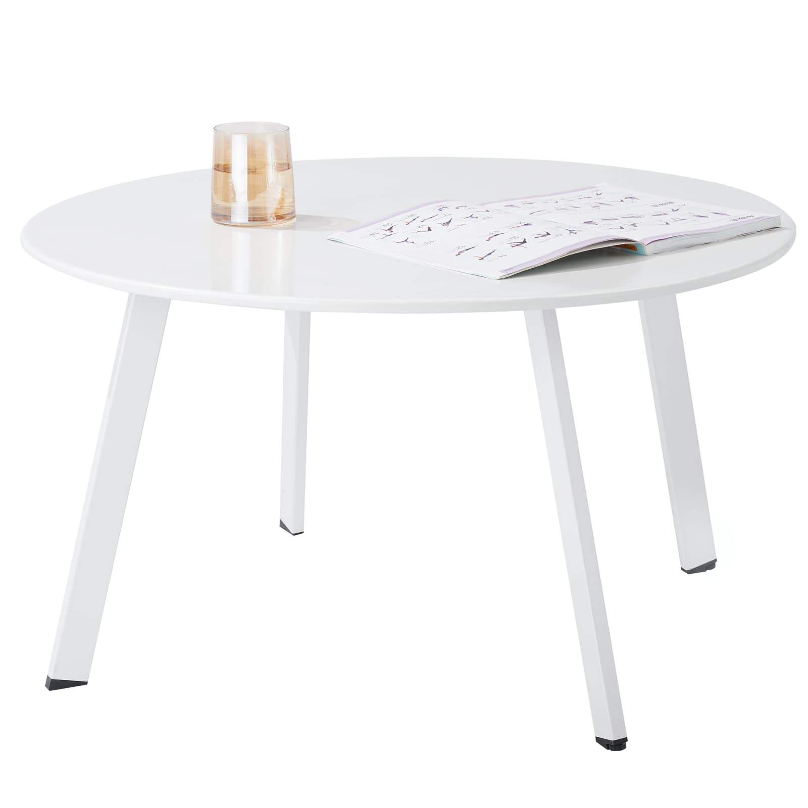 Weather-Resistant White Metal Steel Round Outdoor Coffee Table - Rustproof Patio Furniture for Garden, Deck, and Poolside Relaxation
