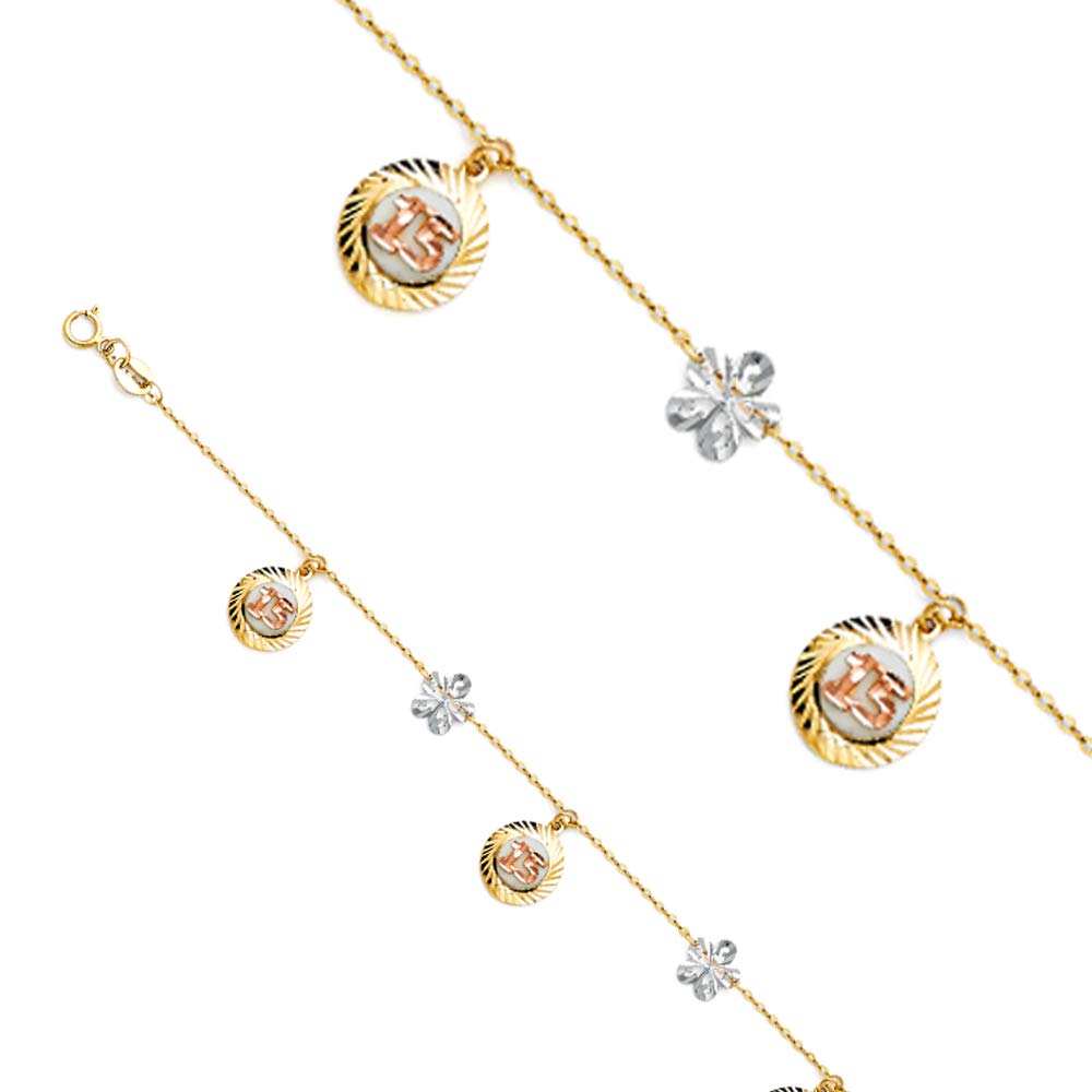 14K Tri-Color Gold Chain Bracelet for Women & Men - 7+1
