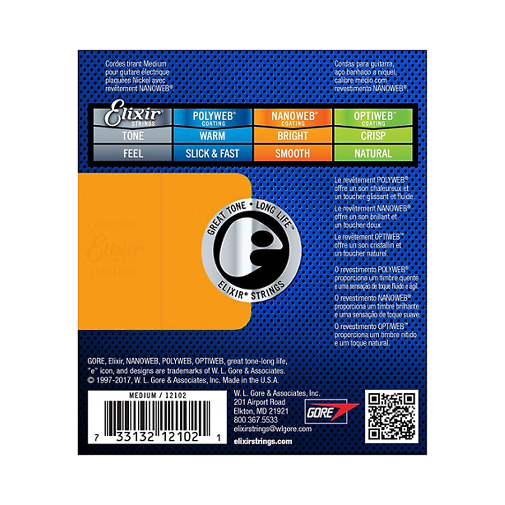 Elixir Electric Guitar Strings with NANOWEB Coating - Medium Gauge (.011-.049) for Rock, Blues & Jazz - Long-Lasting Tone & Smooth Playability