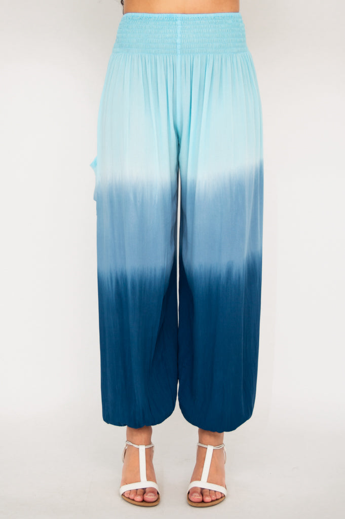 Embra Pants - Turquoise Dip Dye Women's Casual Joggers | Soft Comfortable Lounge Pants for Yoga, Travel & Home Wear