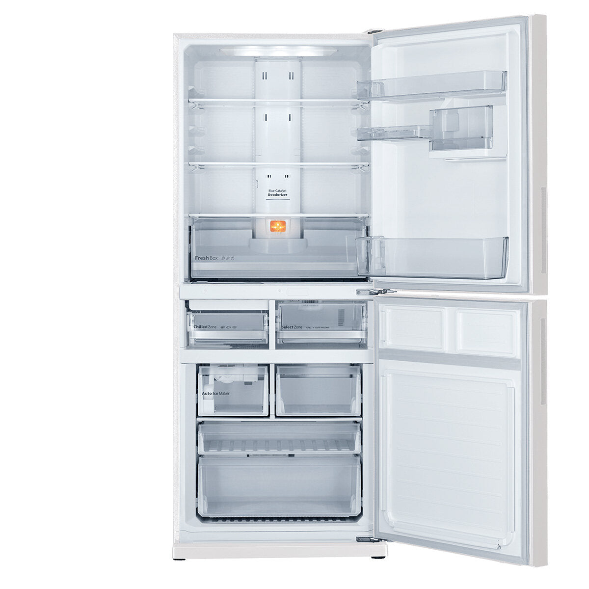 Mitsubishi Electric 421L Bottom Mount Refrigerator - Glacier White Glass Door, Energy Efficient, MR-HGS421EX-GWH - Perfect for Modern Kitchens & Open Plan Living Spaces