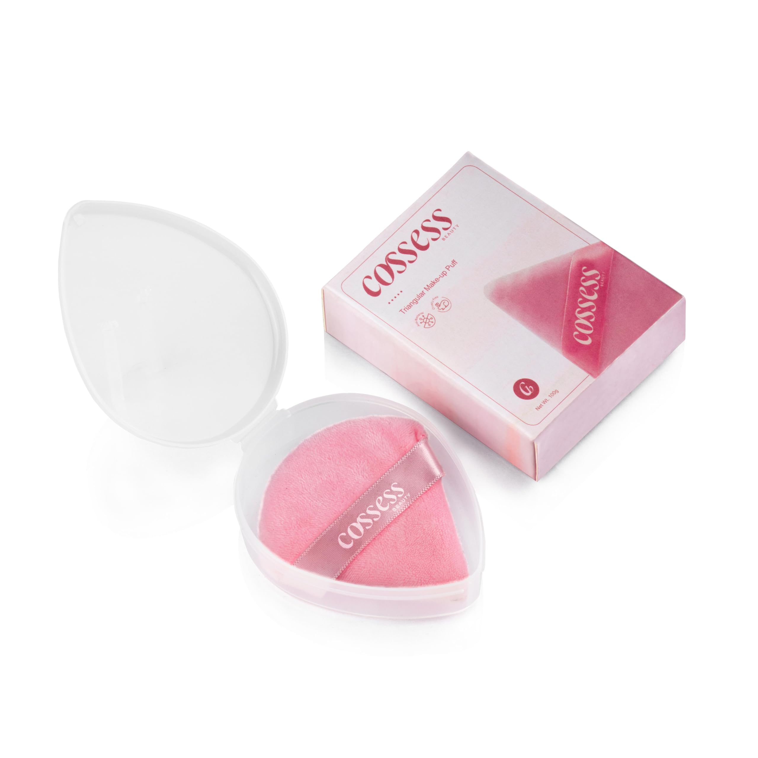 Cossess Triangle Makeup Puff with Box - Soft Face Sponge for Loose Powder, Foundation & Body Cosmetics - Beauty Blender & Makeup Tool (Pack of 1) - Perfect for Professional Makeup Application & Travel Touch-ups