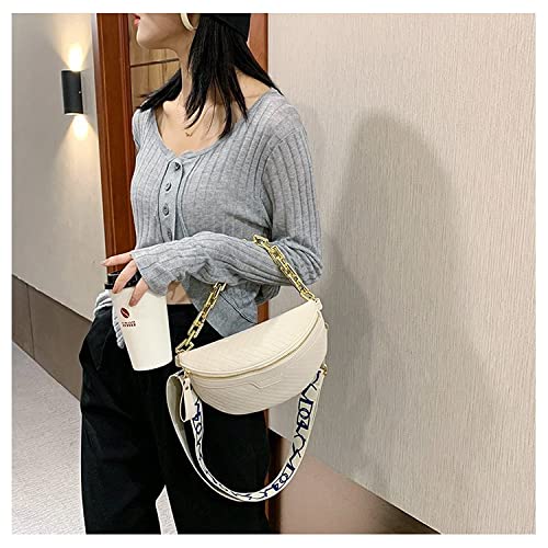 Stylish Thick Chain Plaid Leather Fanny Pack for Women - Luxury Designer Waist Bag, Shoulder Crossbody Chest Bag & Belt Bag (Beige) - Perfect for Travel, Shopping, Concerts & Everyday Use