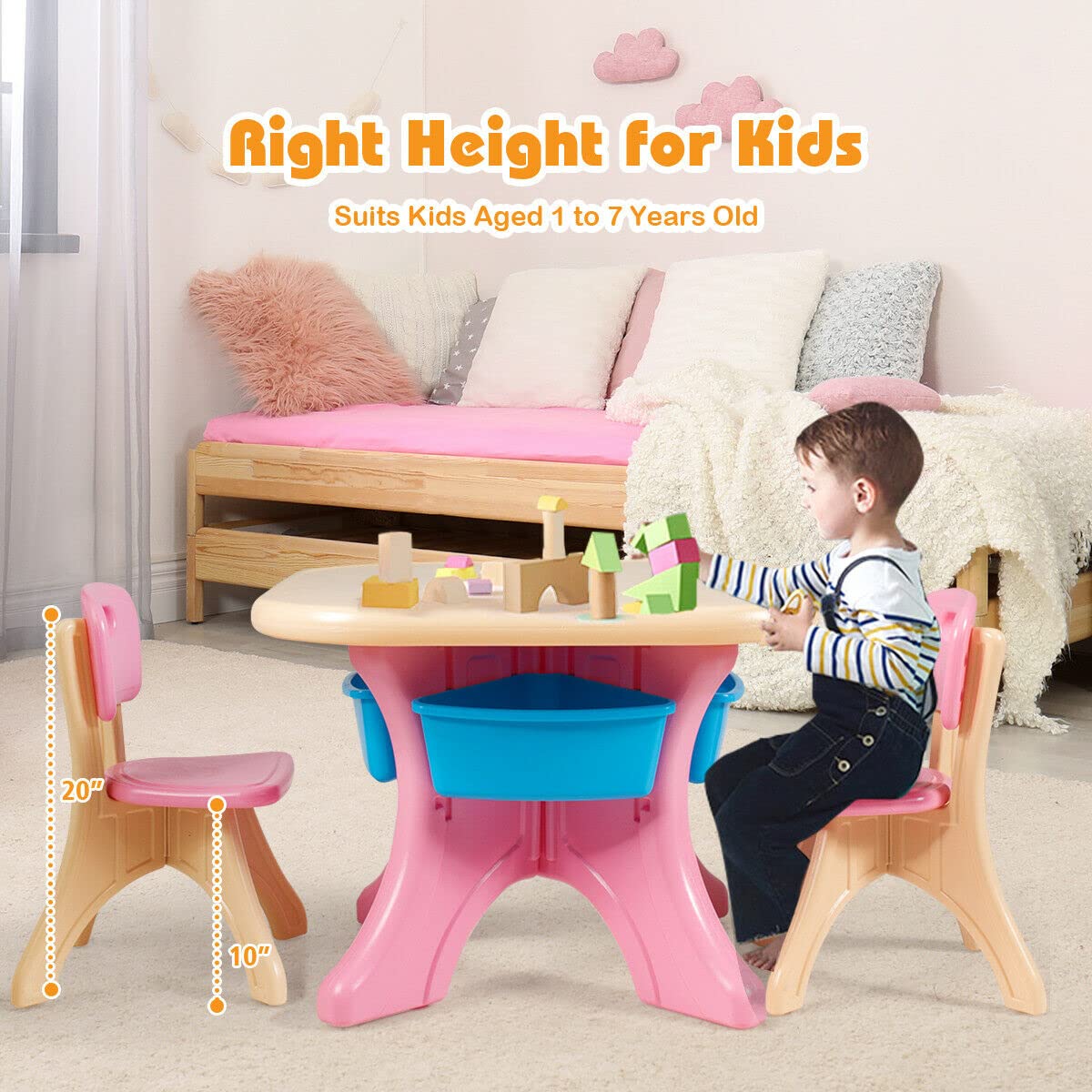 Kids Table and Chair Set with Storage - Lightweight Activity Table for Reading, Drawing & Play - Toddler Furniture for Ages 2-6 (Pink) - Perfect for Playrooms, Preschools & Home Learning Spaces