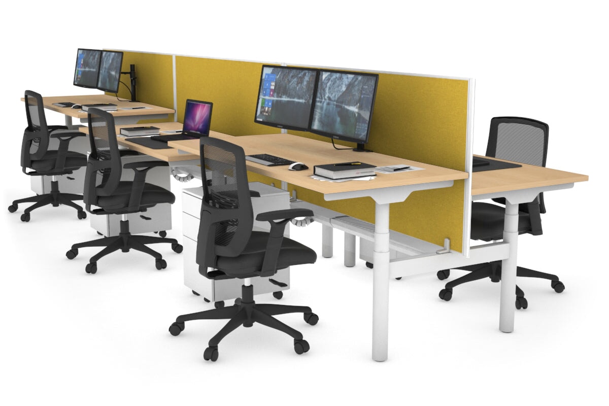 Flexi Premium Height Adjustable 6-Person H Bench Workstation - White Frame [1600L x 700W] - Ideal for Office, Coworking Spaces & Collaborative Work Environments