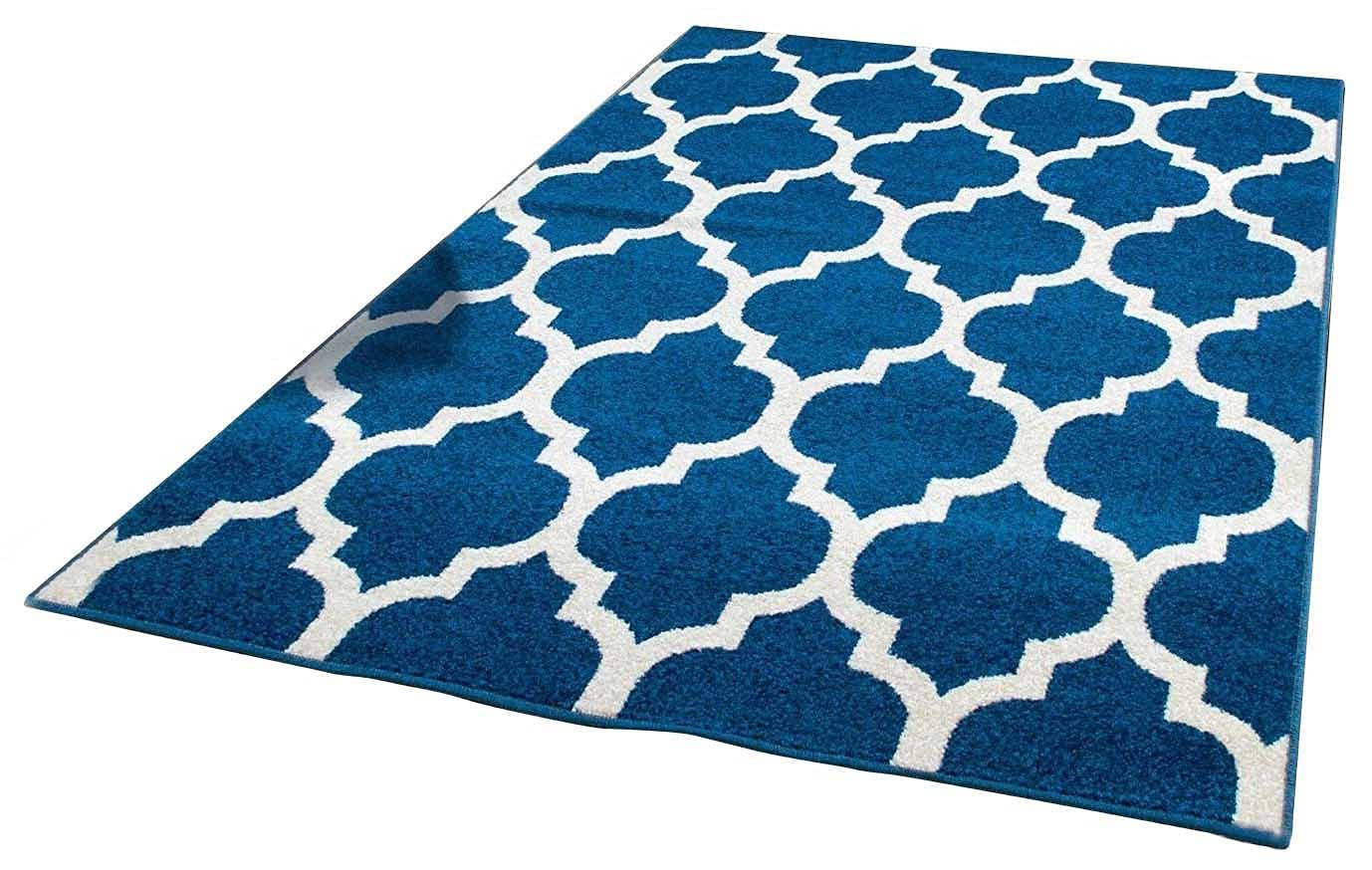 Blue Trellis Pattern Area Rug - Non-Slip Soft Carpet for Kitchen, Living Room, Bedroom Decor | Perfect for Home, Office & Dorm Room Decorations