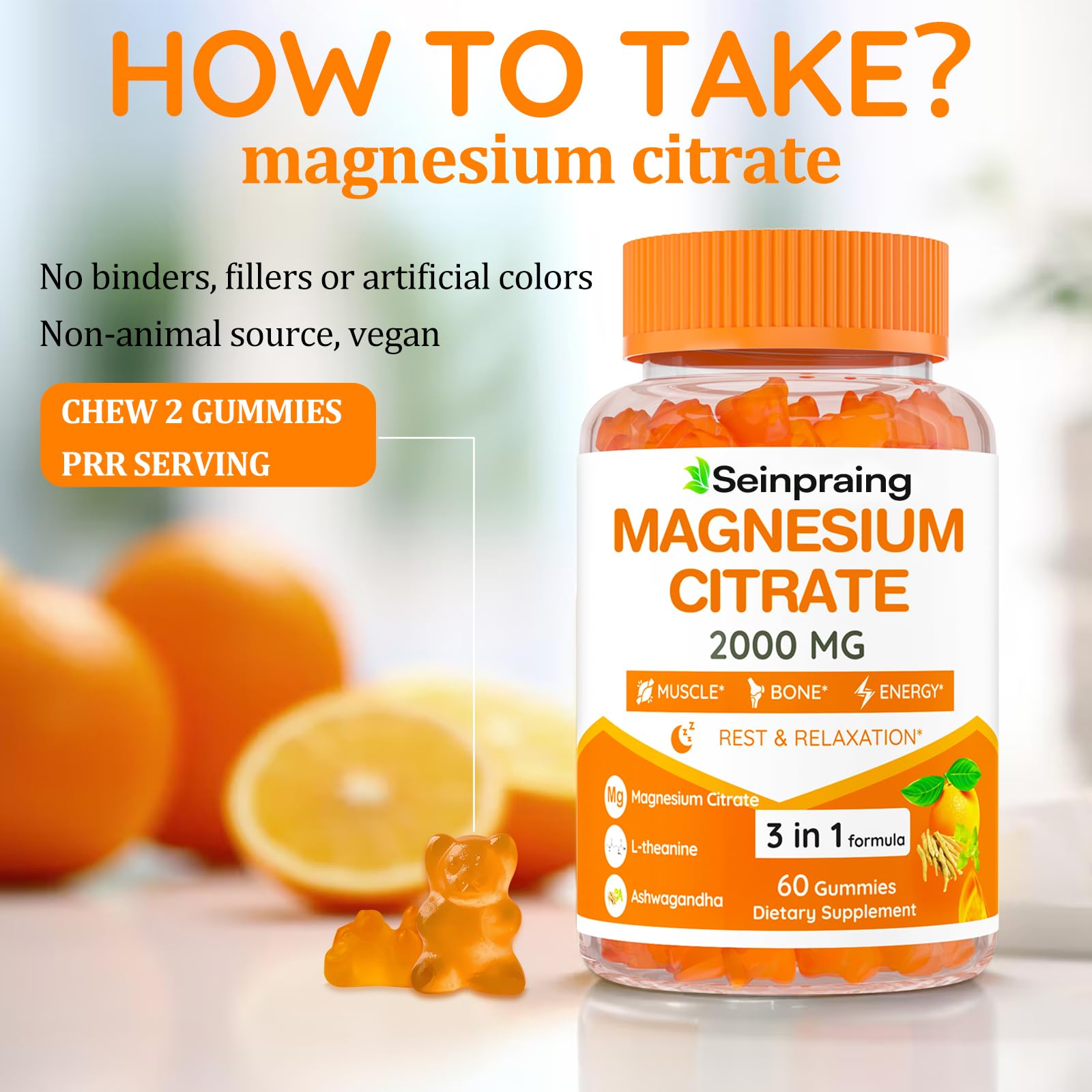2000mg High Absorption Magnesium Citrate Gummies for Adults - Sleep, Relaxation & Energy Support with Ashwagandha - Muscle, Bone & Digestive Health Supplement - 120 Count (Perfect for Nighttime Routine & Active Lifestyles)