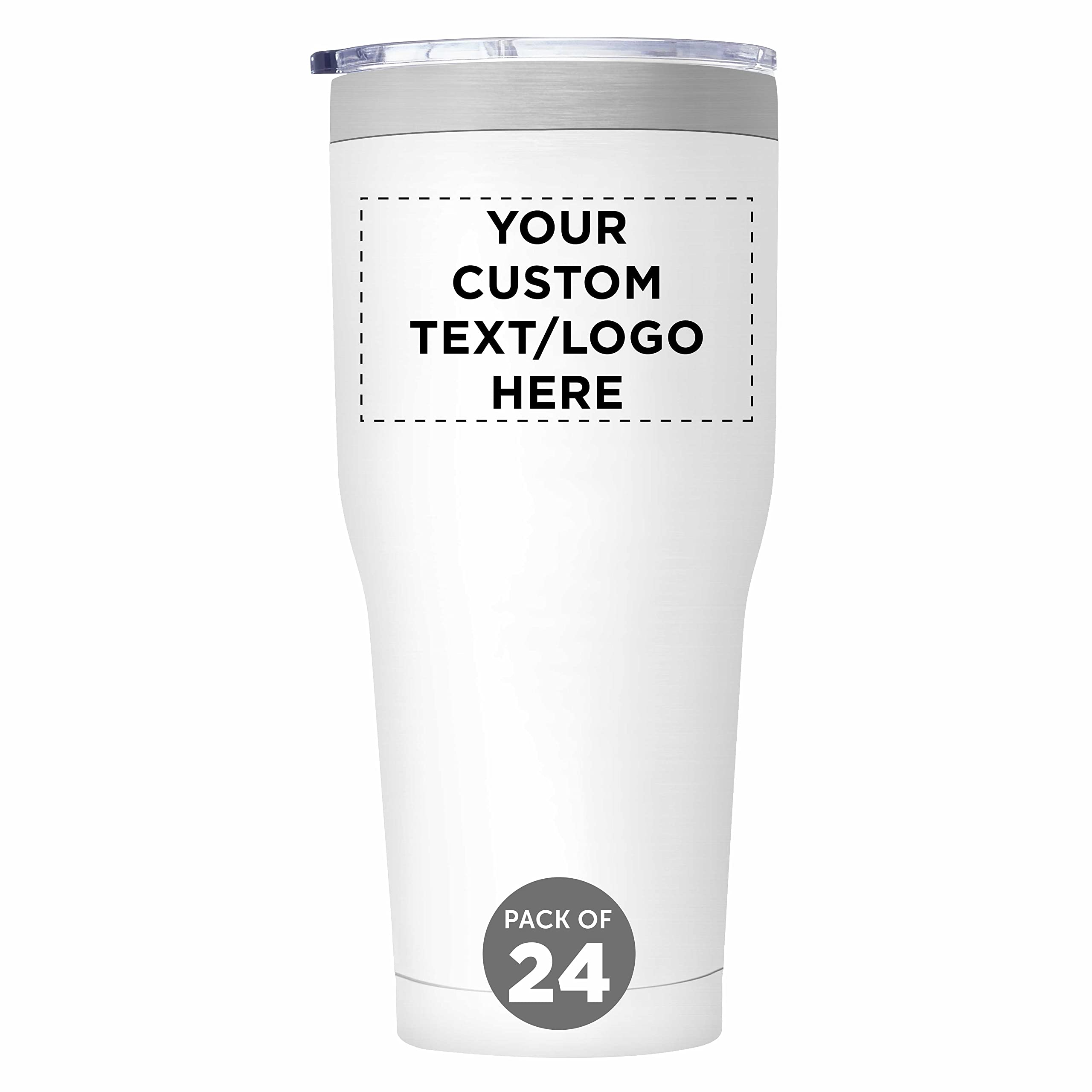 Custom 30 oz Big League Travel Tumblers - Set of 24 Insulated Stainless Steel Cups with Personalization - Double Wall Vacuum for Hot Coffee, Tea & Cold Drinks - Bulk Pack for Office, Sports Teams & Corporate Gifts - White