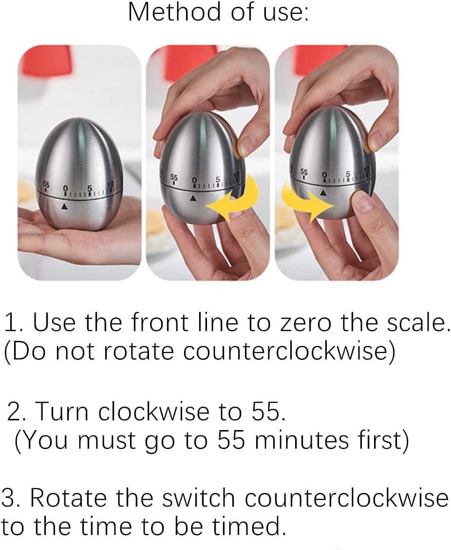 LIMBANI BROTHERS Stainless Steel Egg-Shaped Kitchen Timer - Manual Mechanical Countdown Timer with Loud Alarm for Cooking, Baking & Kids Activities (Silver) - Perfect for Home, Classroom & Kitchen Use