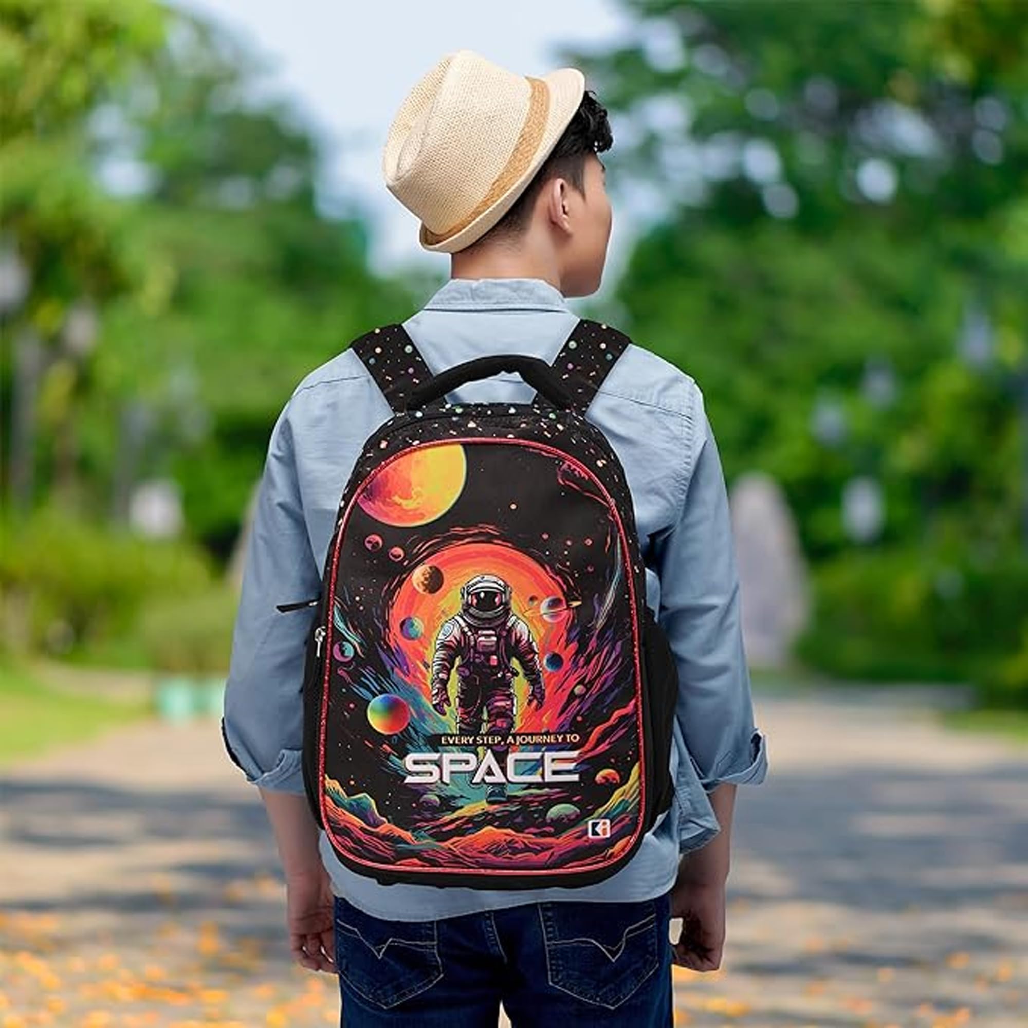 Kuber Industries Space Themed School Backpack - 4 Compartment Water Resistant Bookbag for College & High School | Durable Daypack for Boys & Teens | Perfect for School, Travel & Outdoor Adventures | Black