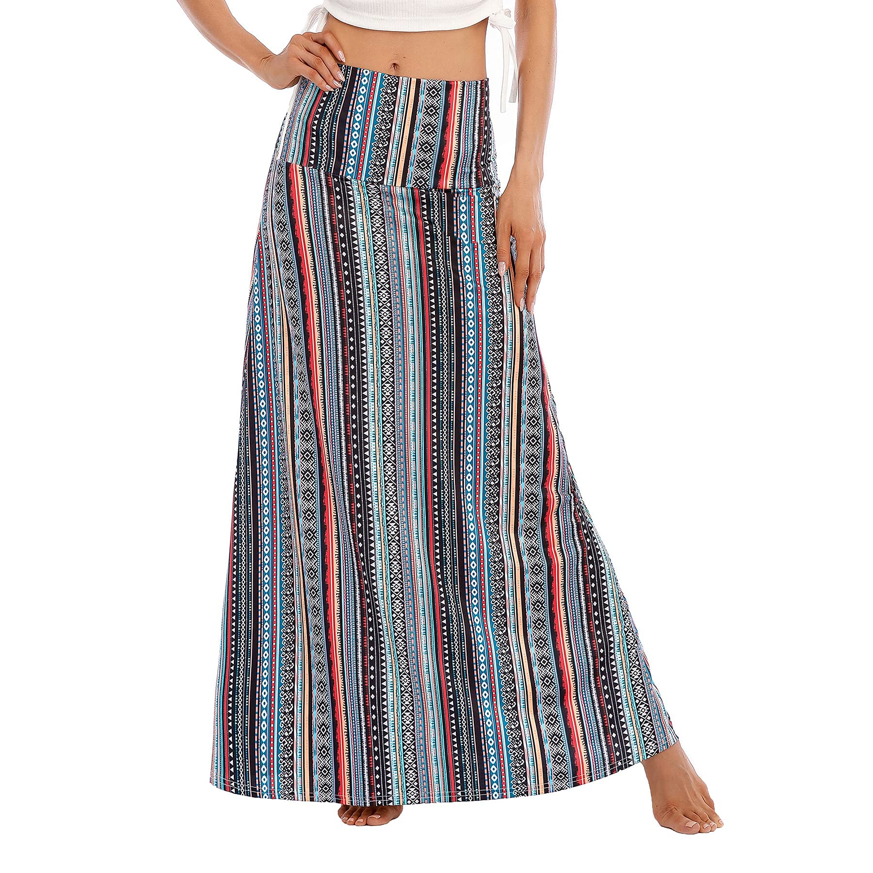 Zando Women's Long High Waisted Maxi Skirt - Trendy Stretchy Flared Flower Skirt for Casual Wear, Workout & Office | Perfect for Summer Outfits, Beach Vacations & Date Nights