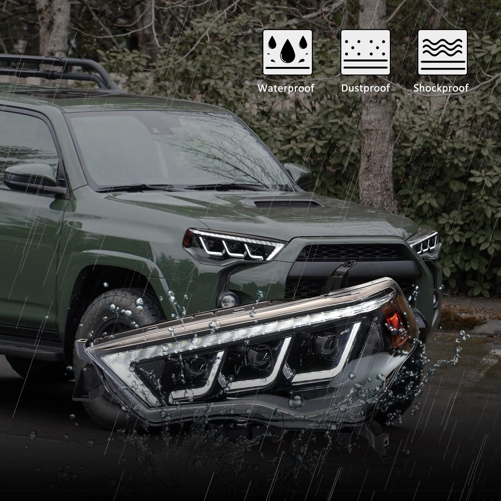 Toyota 4Runner Headlights 2014-2023 - Triple LED with Sequential Turn Signals for Off-Road & Night Driving