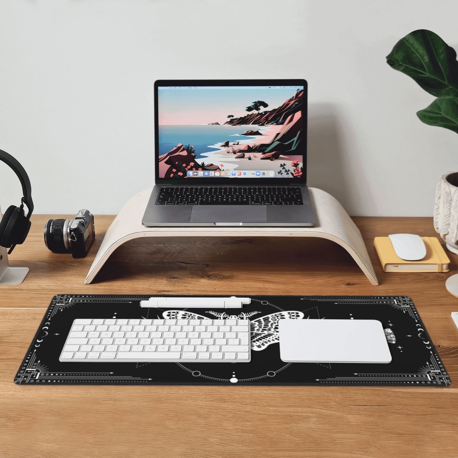 Moon Moth Pattern Gaming Mouse Pad - Extra Large 31.5x11.8 Inch Non-Slip Surface with Stitched Edges - Perfect for PC, Laptop & Office Workstations
