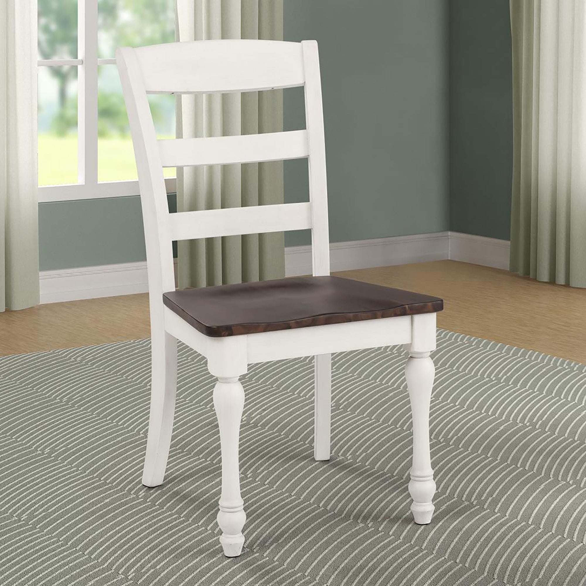 Dark Cocoa & White Ladder Back Dining Chairs (Set of 2) - Modern Kitchen & Dining Room Side Chairs for Home Decor