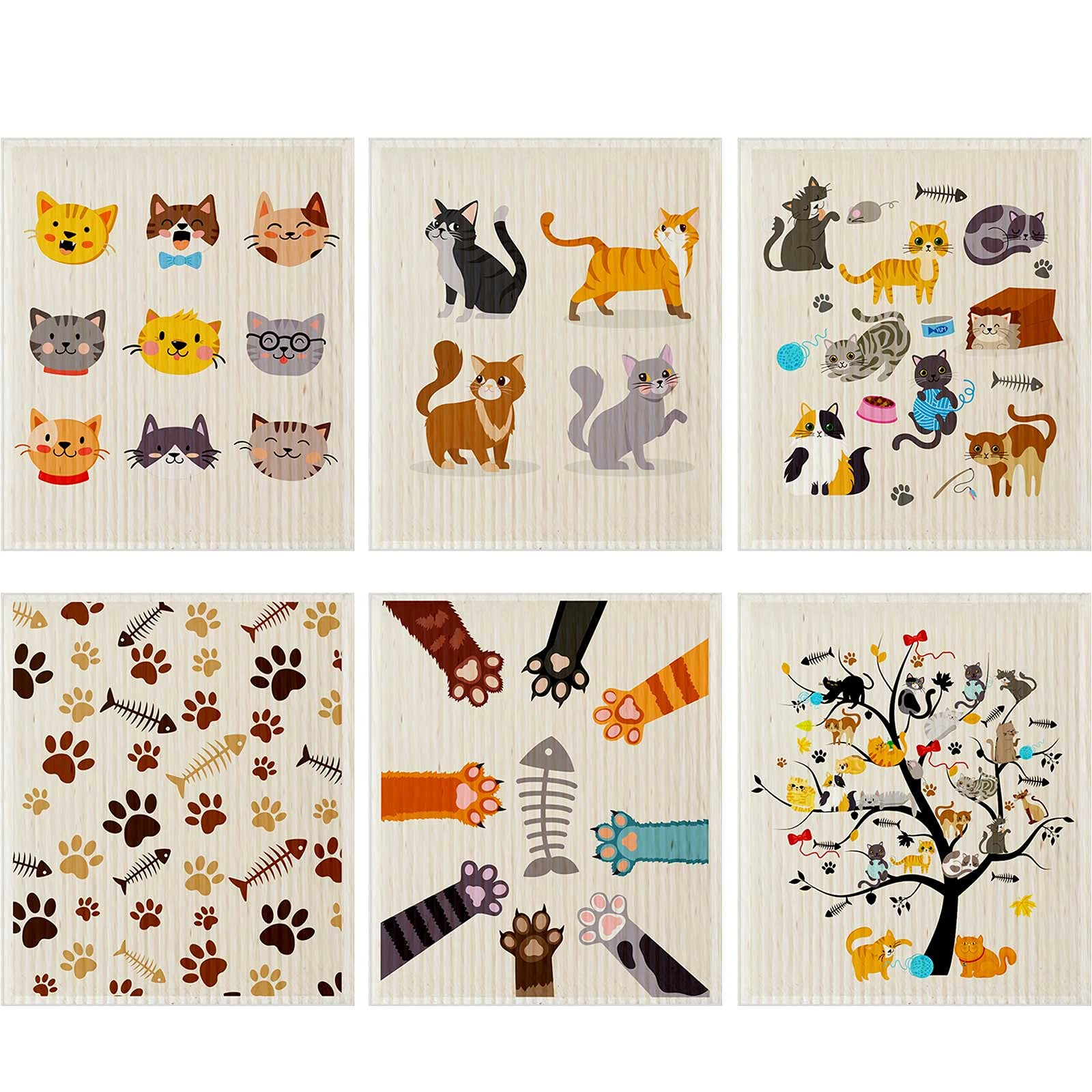 6-Pack Swedish Dishcloths - Super Absorbent & Quick-Drying Reusable Kitchen Towels for Cats Lovers - Eco-Friendly Cleaning Cloths for Kitchen, Bathroom, Office, Wedding & Housewarming Gifts - Perfect for Daily Cleaning, Dish Drying & Pet Care